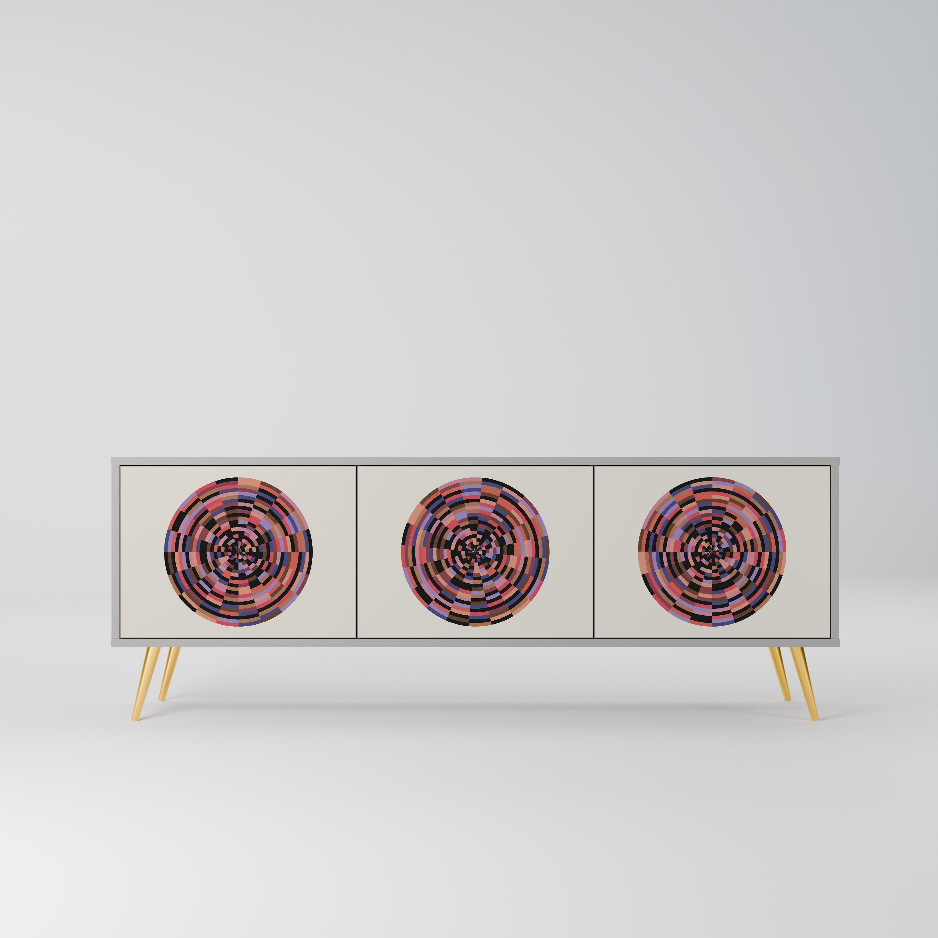 Meuble TV 3 portes BROWN CIRCLES, finition grise