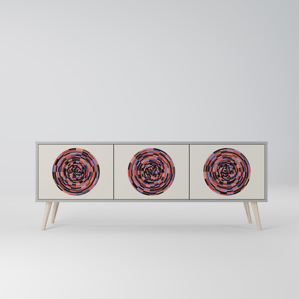 Meuble TV 3 portes BROWN CIRCLES, finition grise