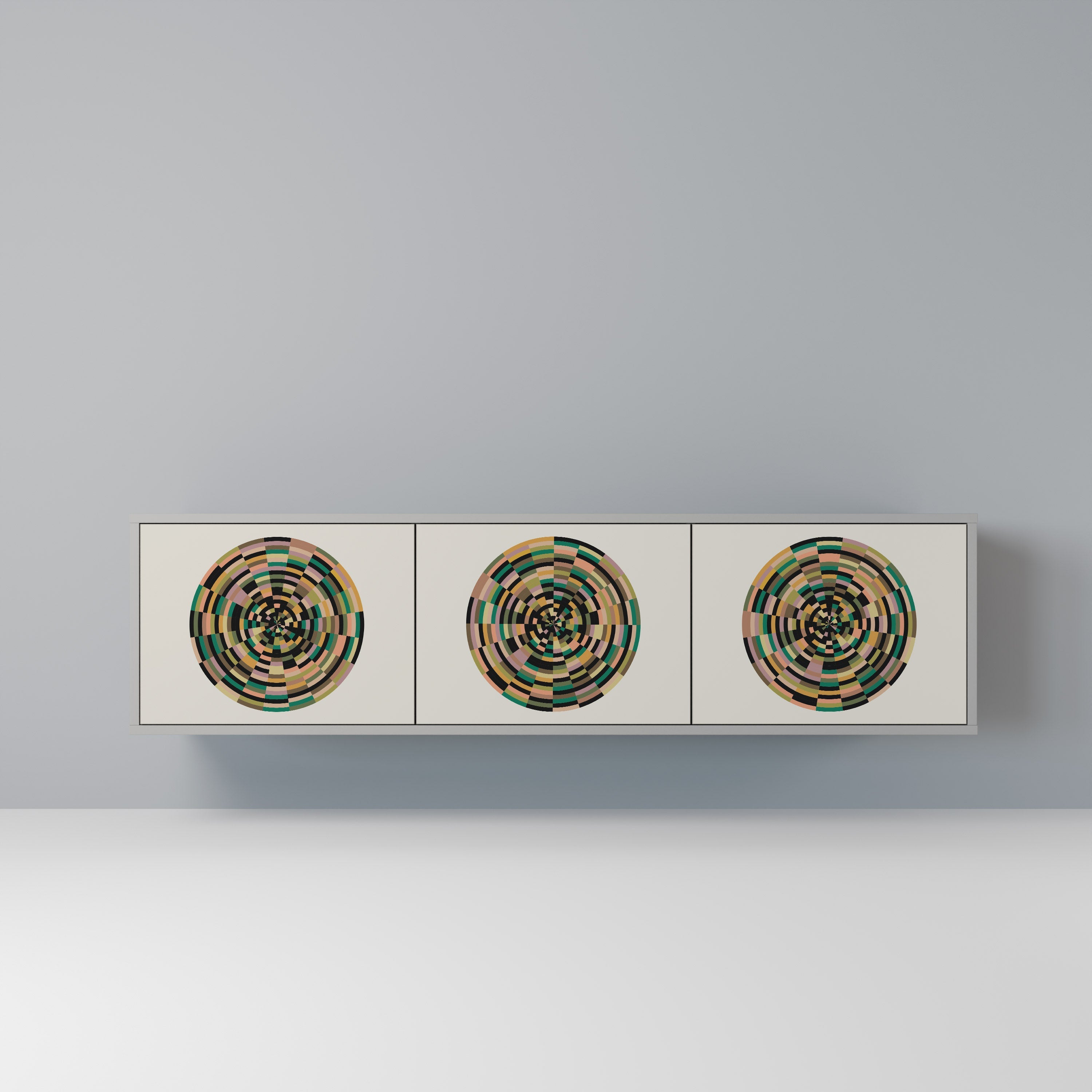 Meuble TV 3 portes GREEN CIRCLES, finition grise