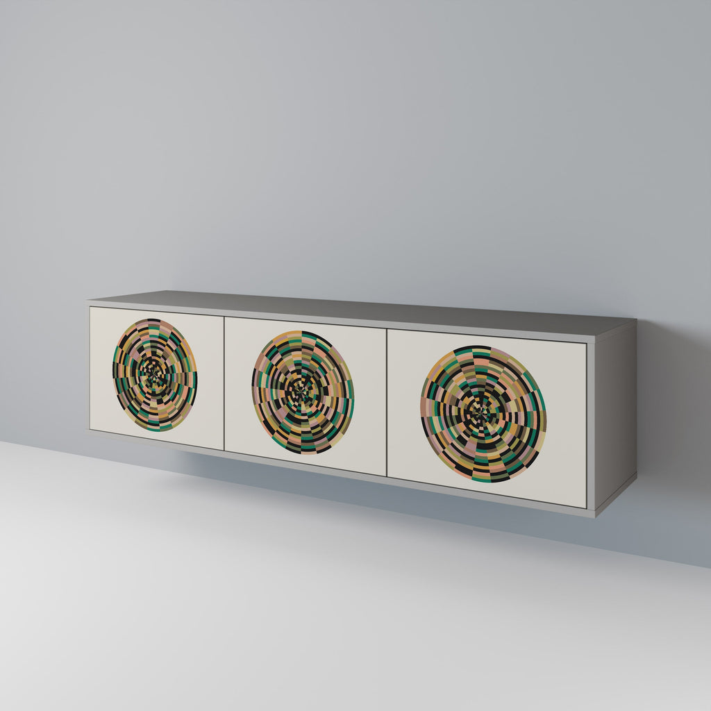 Meuble TV 3 portes GREEN CIRCLES, finition grise