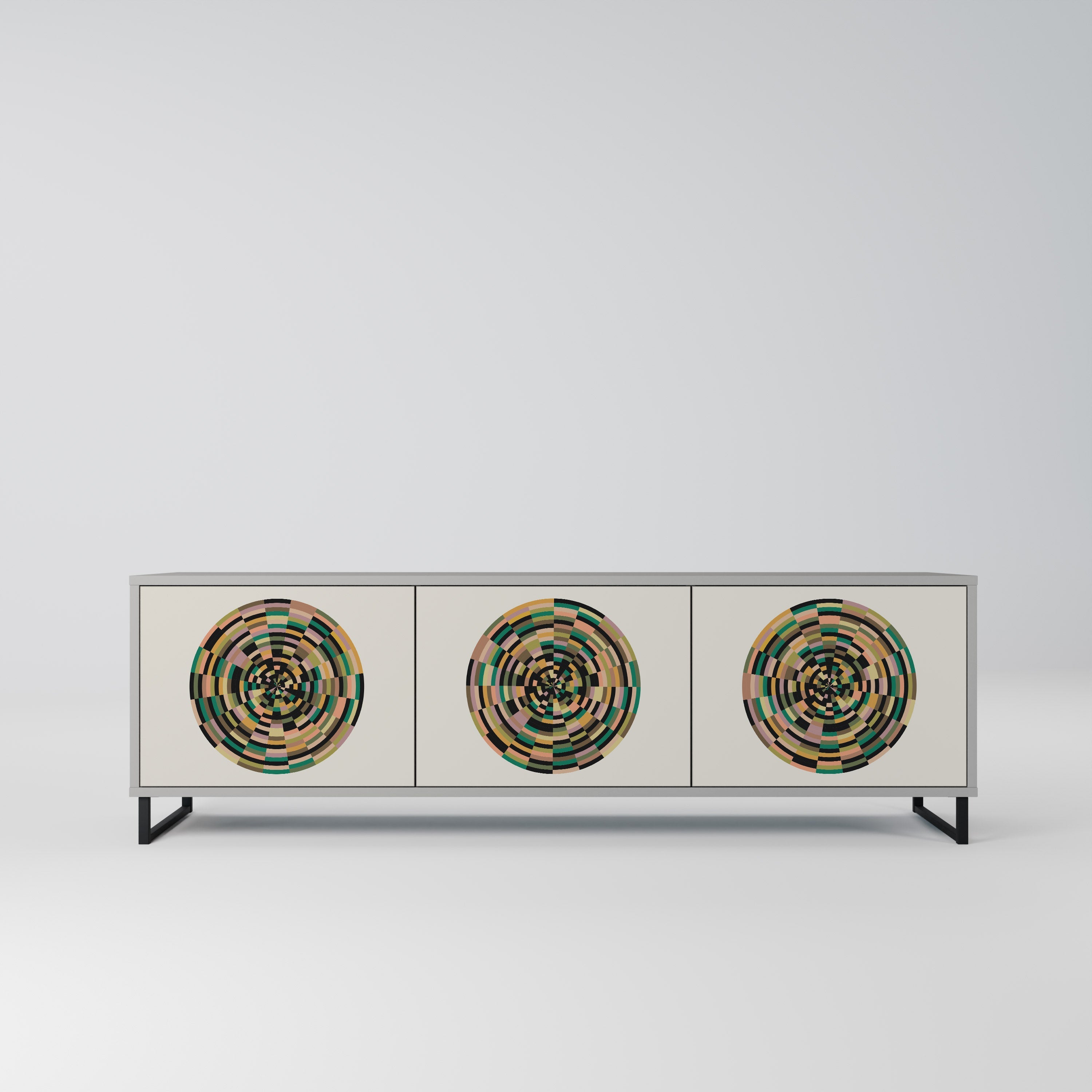 Meuble TV 3 portes GREEN CIRCLES, finition grise