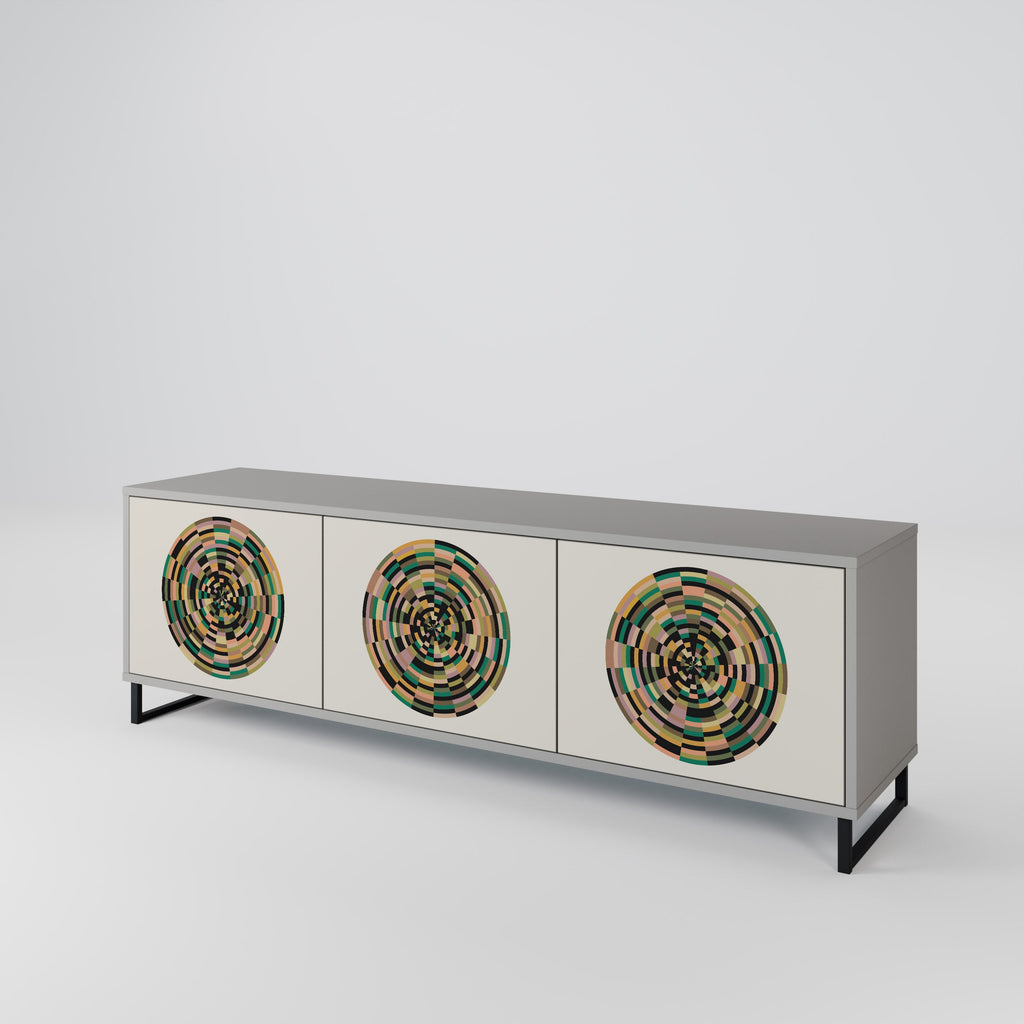 Meuble TV 3 portes GREEN CIRCLES, finition grise