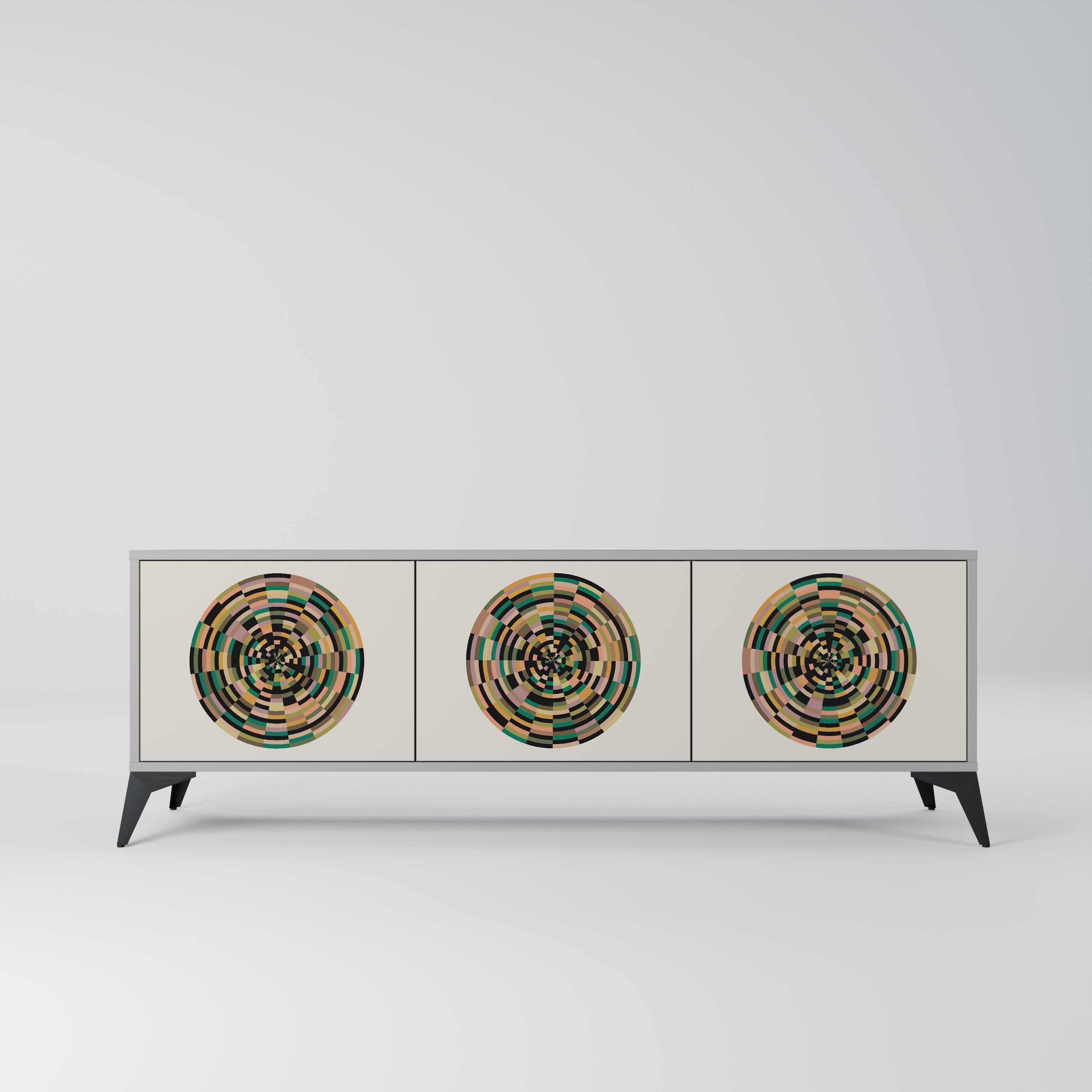 Meuble TV 3 portes GREEN CIRCLES, finition grise