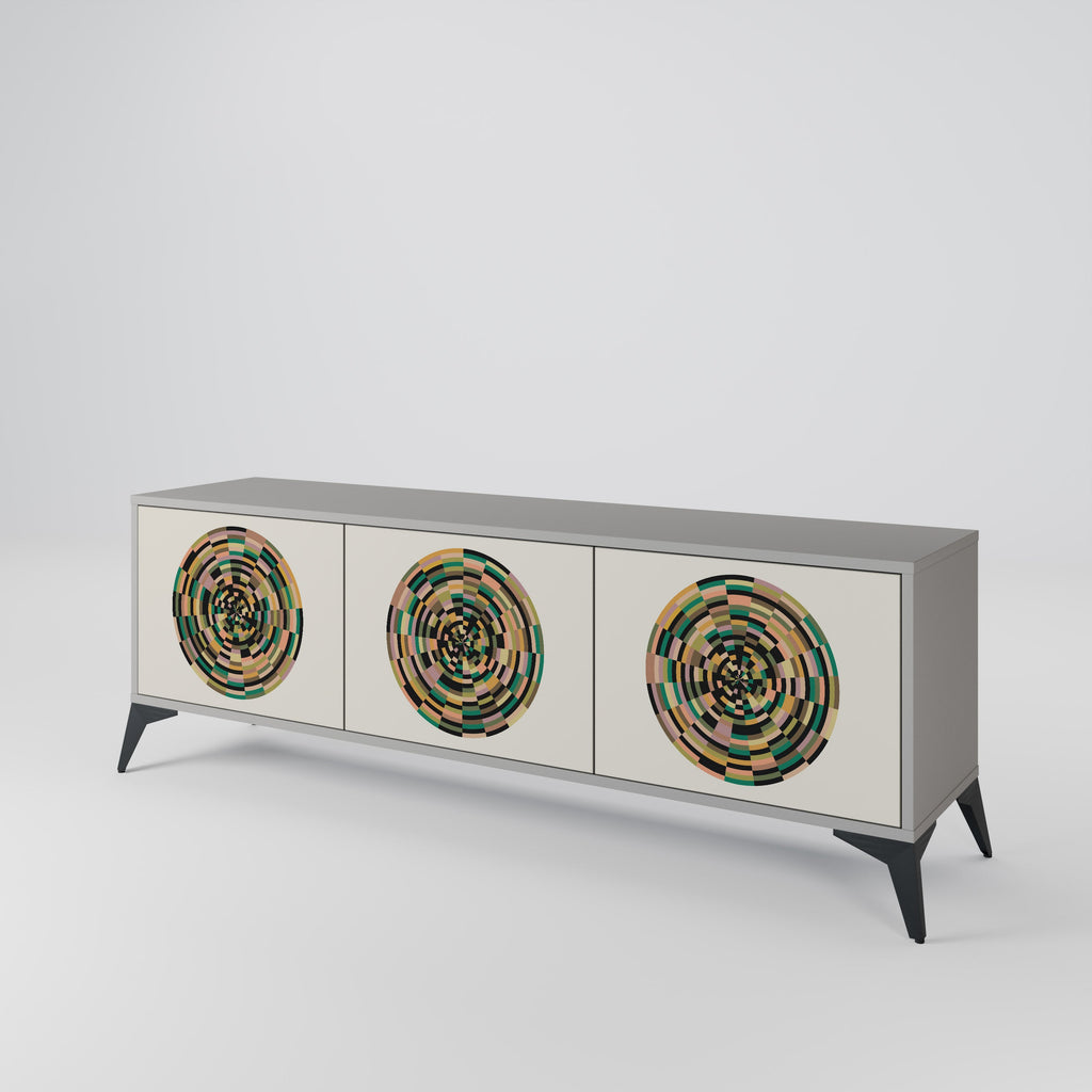 Meuble TV 3 portes GREEN CIRCLES, finition grise