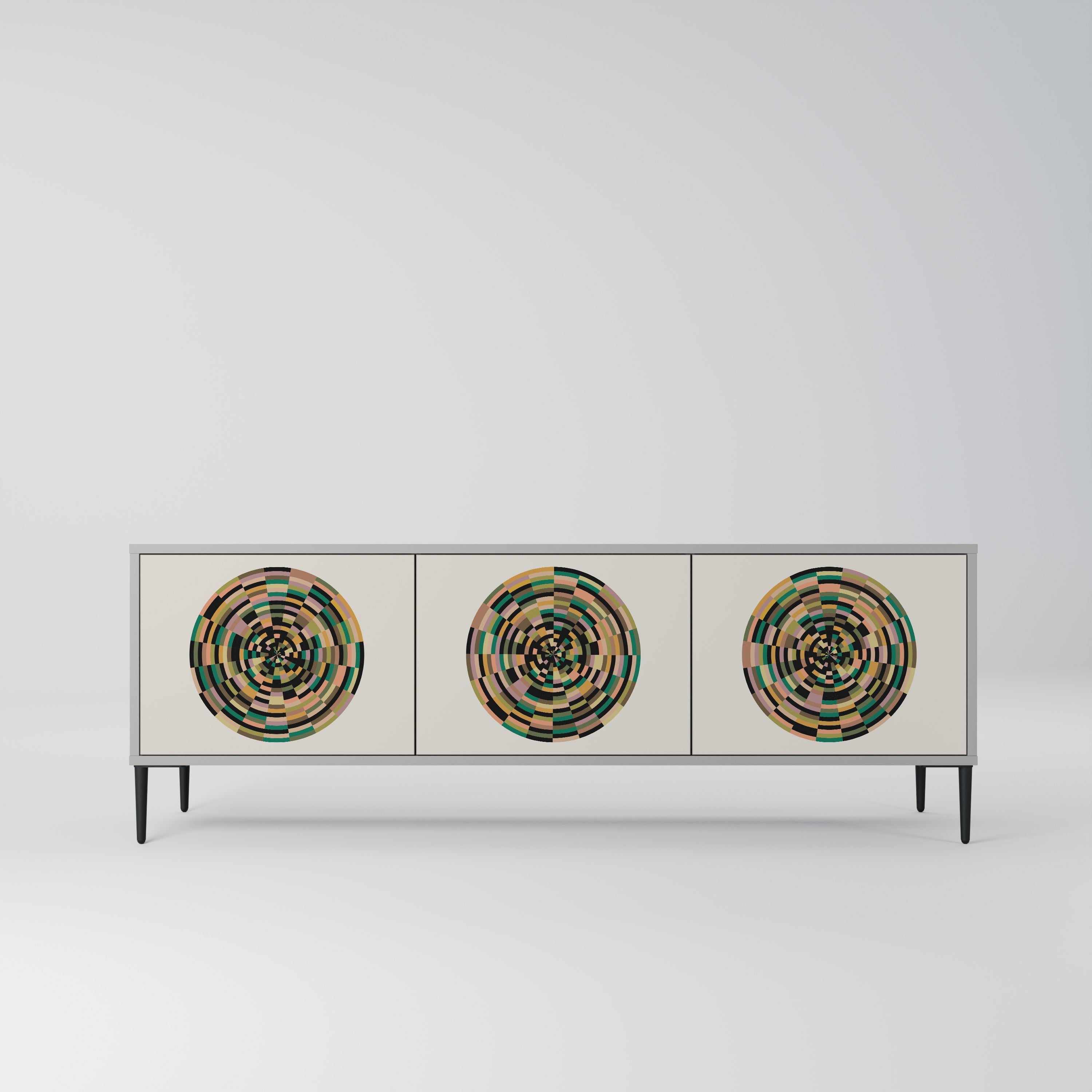 Meuble TV 3 portes GREEN CIRCLES, finition grise