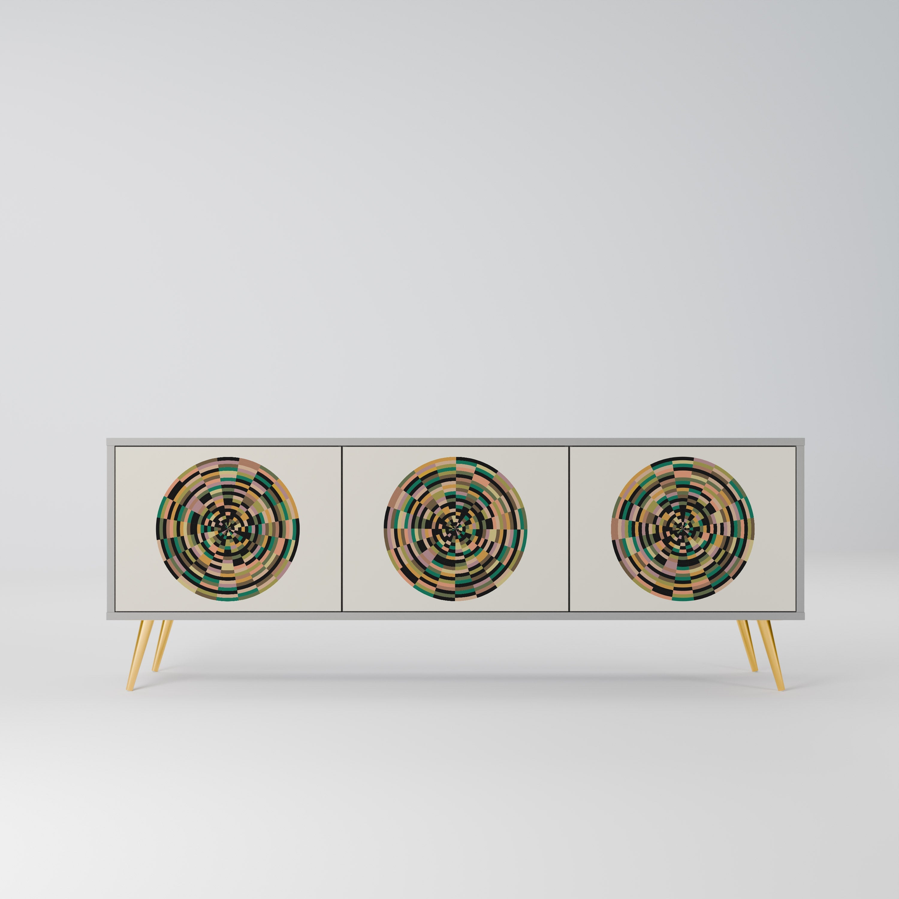 Meuble TV 3 portes GREEN CIRCLES, finition grise