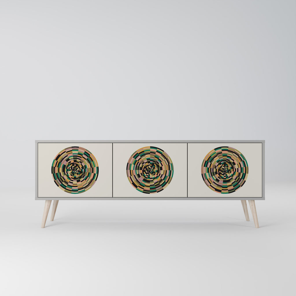 Meuble TV 3 portes GREEN CIRCLES, finition grise