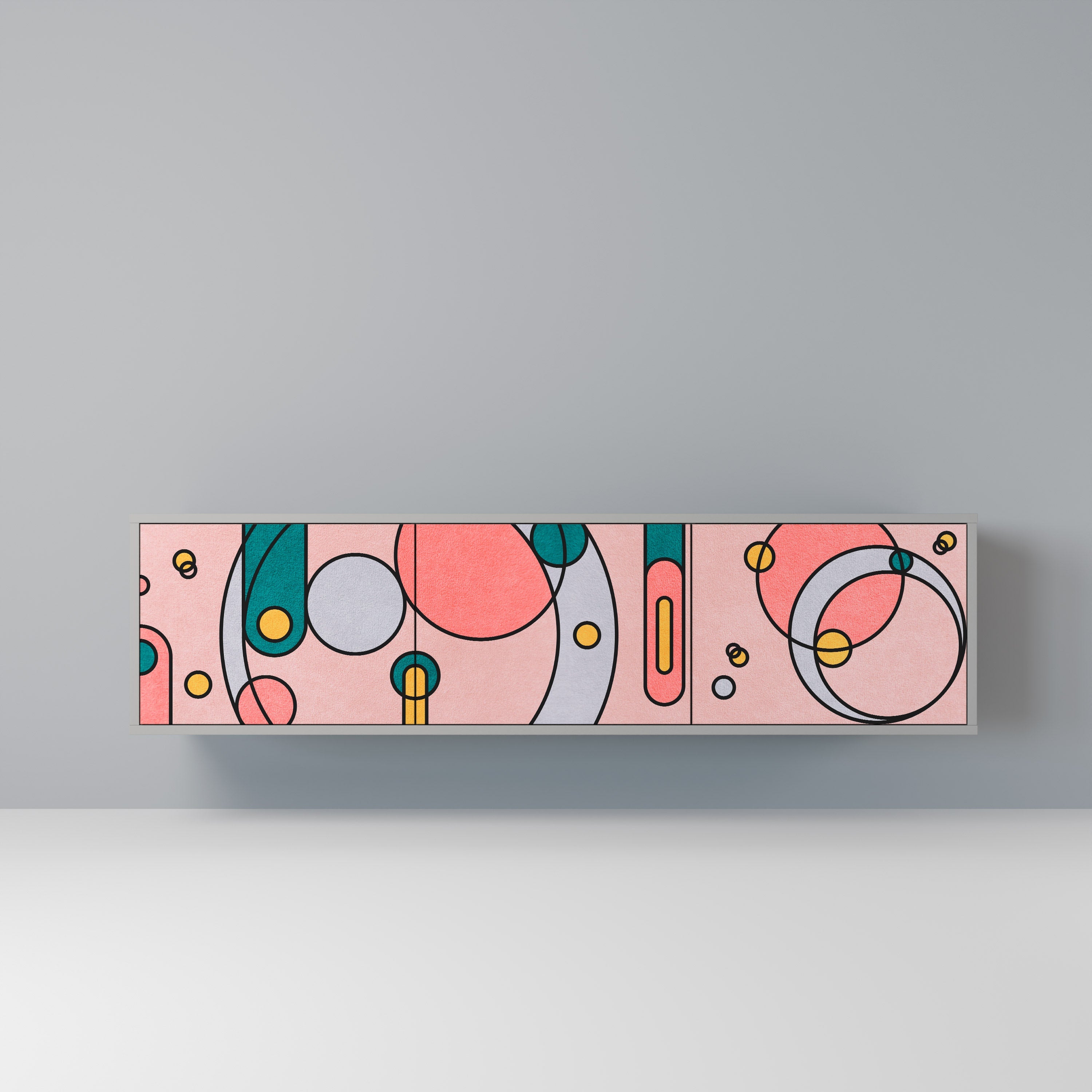 Meuble TV 3 portes GOSSAMER ECHOES, finition grise