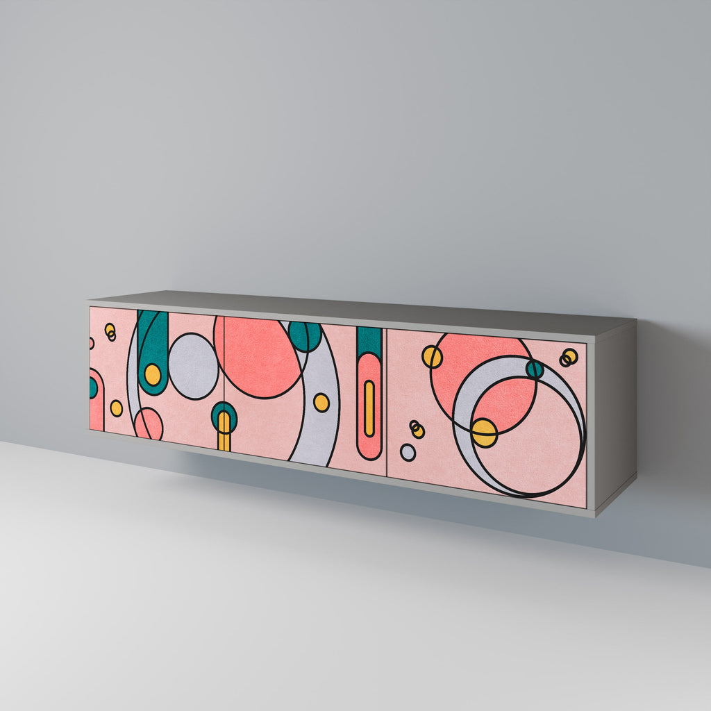 Meuble TV 3 portes GOSSAMER ECHOES, finition grise