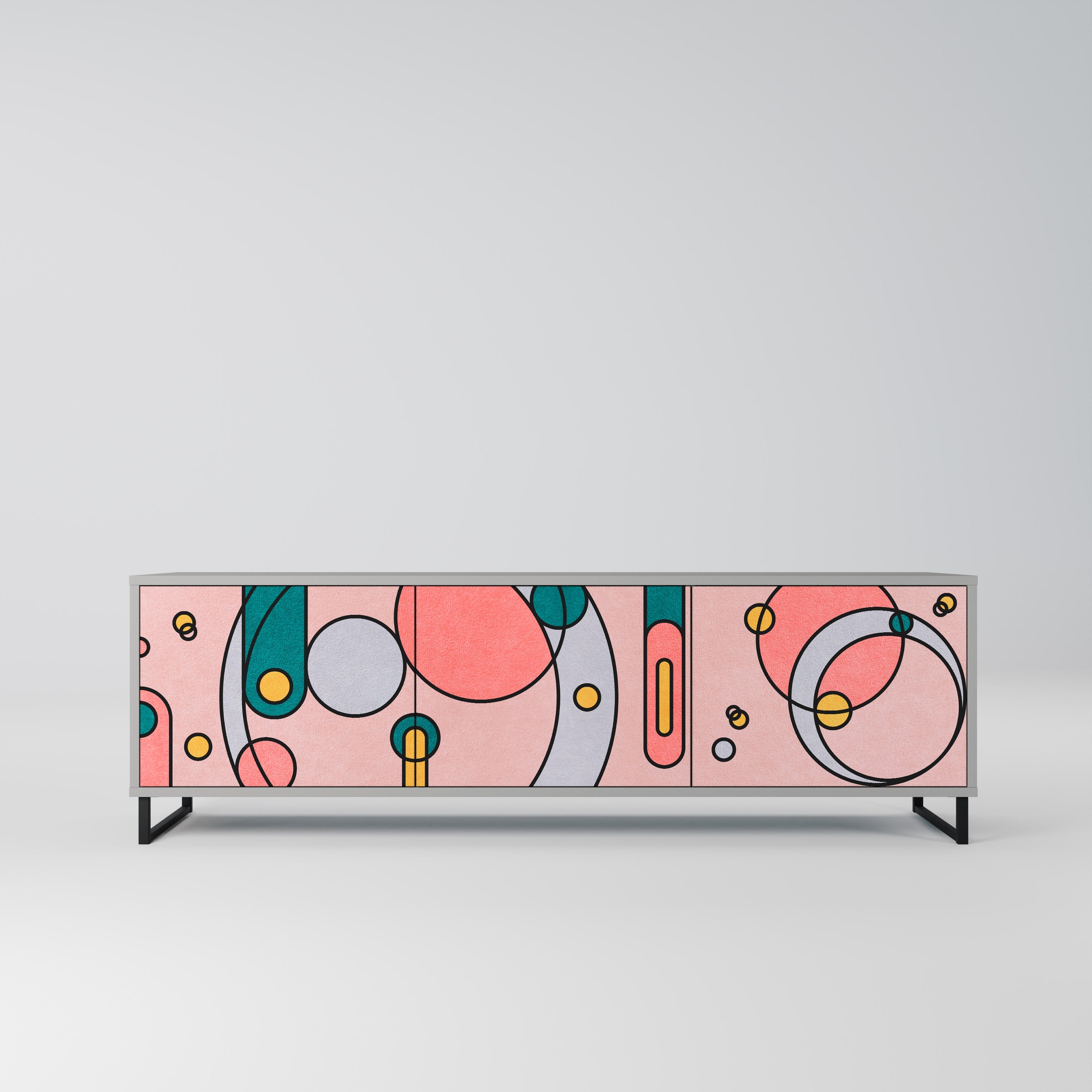 Meuble TV 3 portes GOSSAMER ECHOES, finition grise