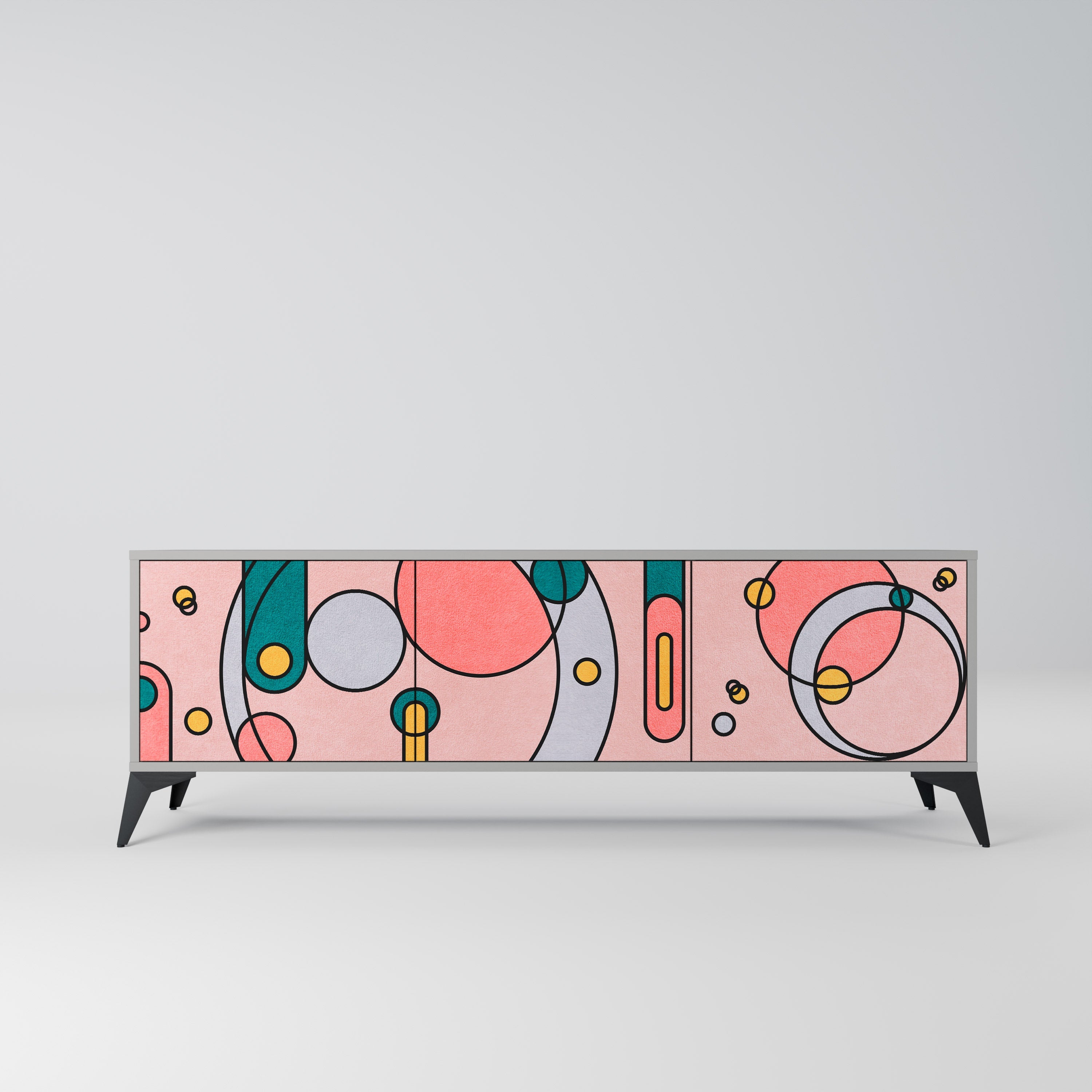 Meuble TV 3 portes GOSSAMER ECHOES, finition grise