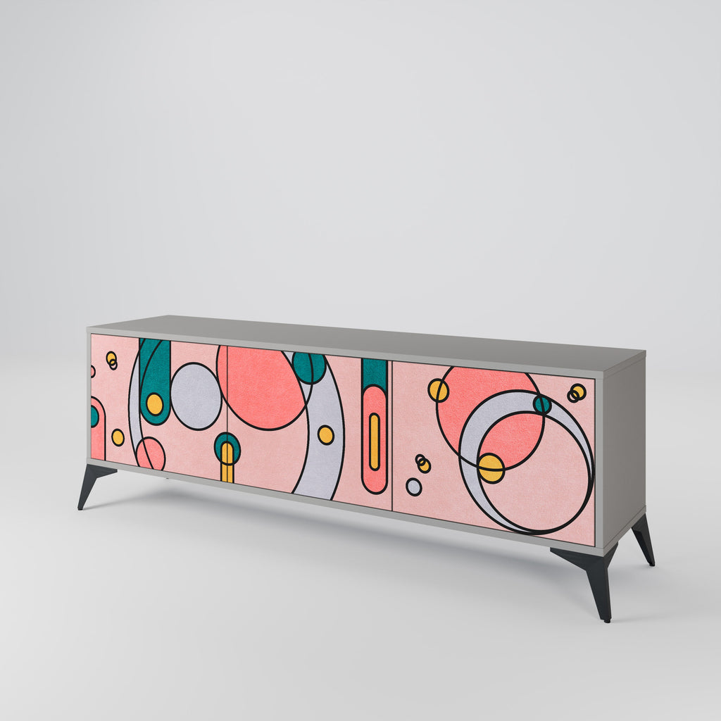 Meuble TV 3 portes GOSSAMER ECHOES, finition grise