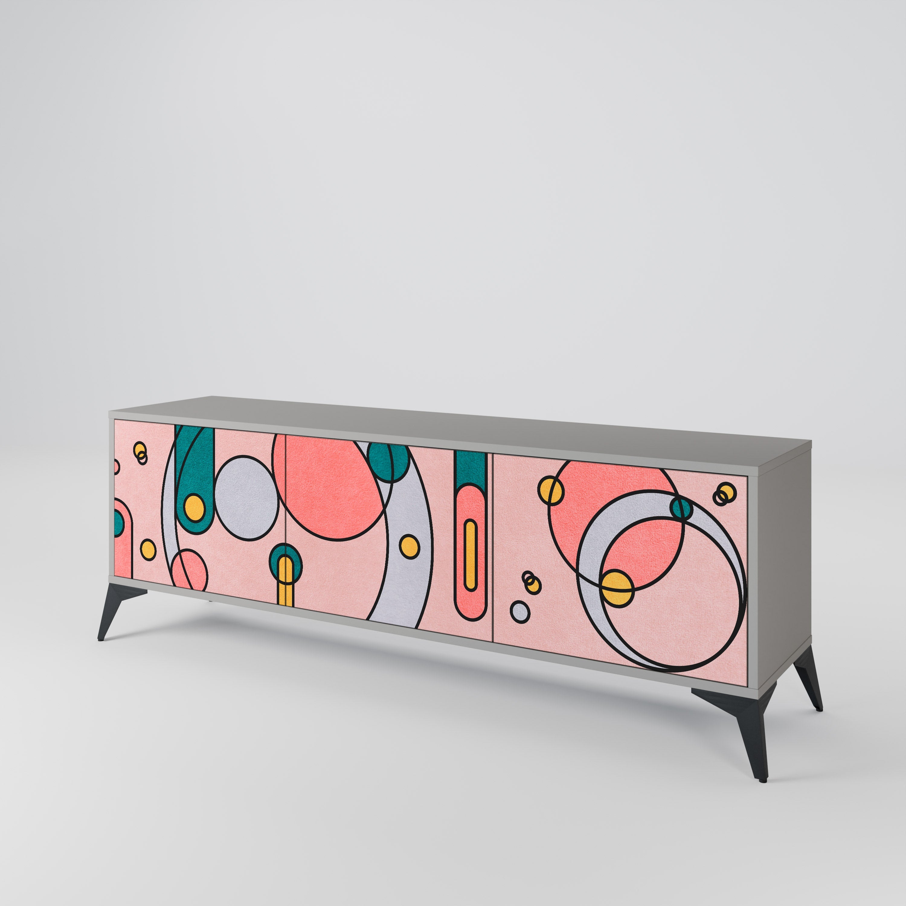 Meuble TV 3 portes GOSSAMER ECHOES, finition grise