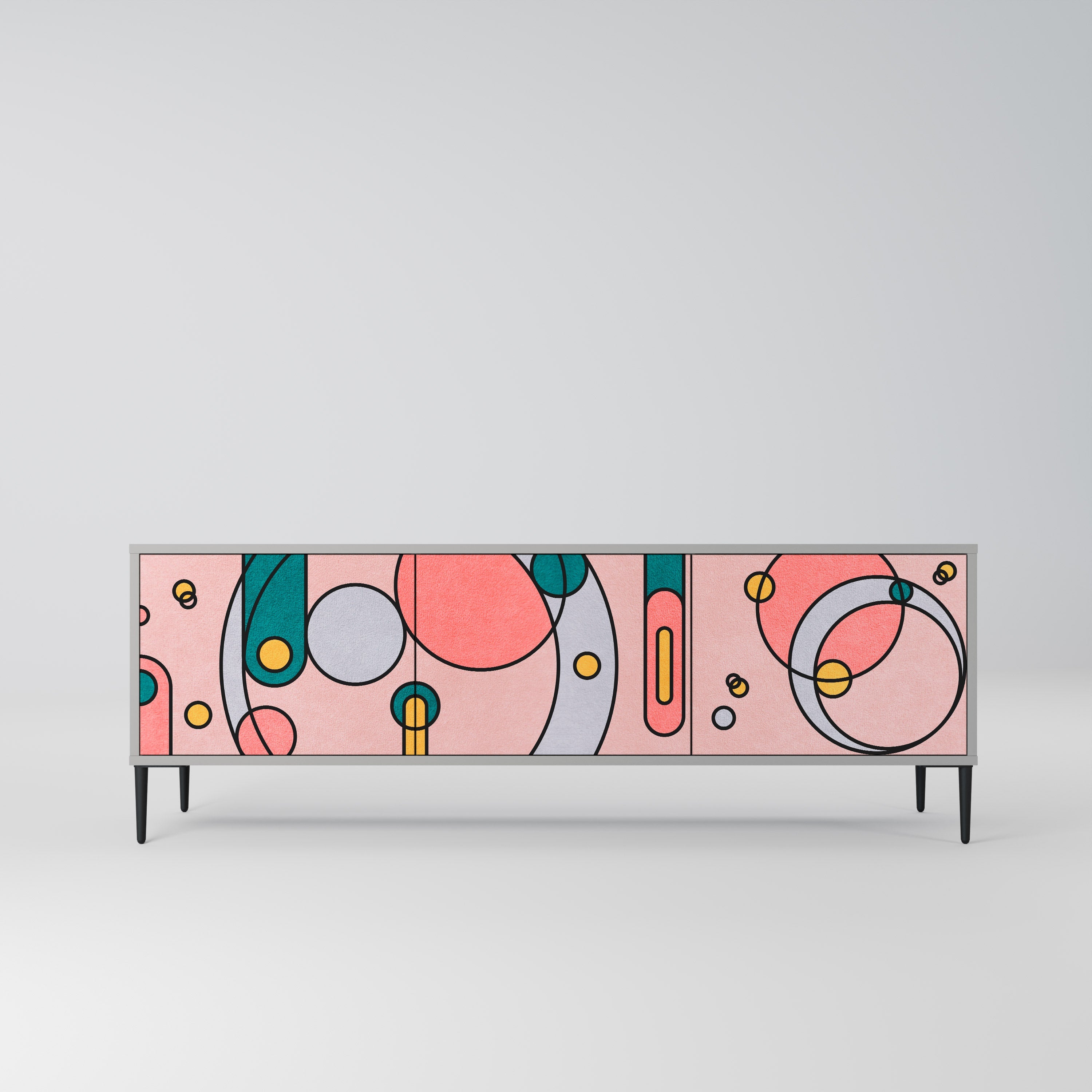 Meuble TV 3 portes GOSSAMER ECHOES, finition grise