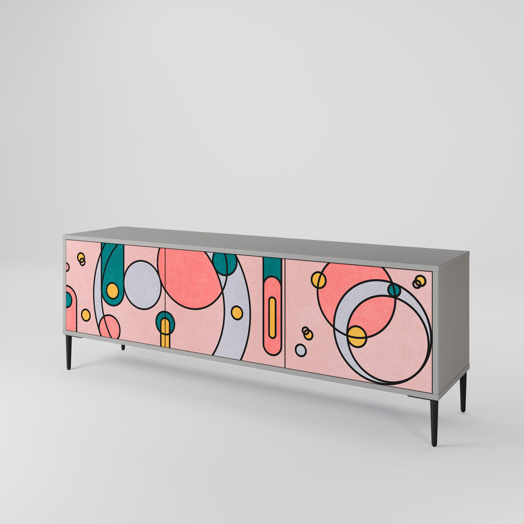 Meuble TV 3 portes GOSSAMER ECHOES, finition grise