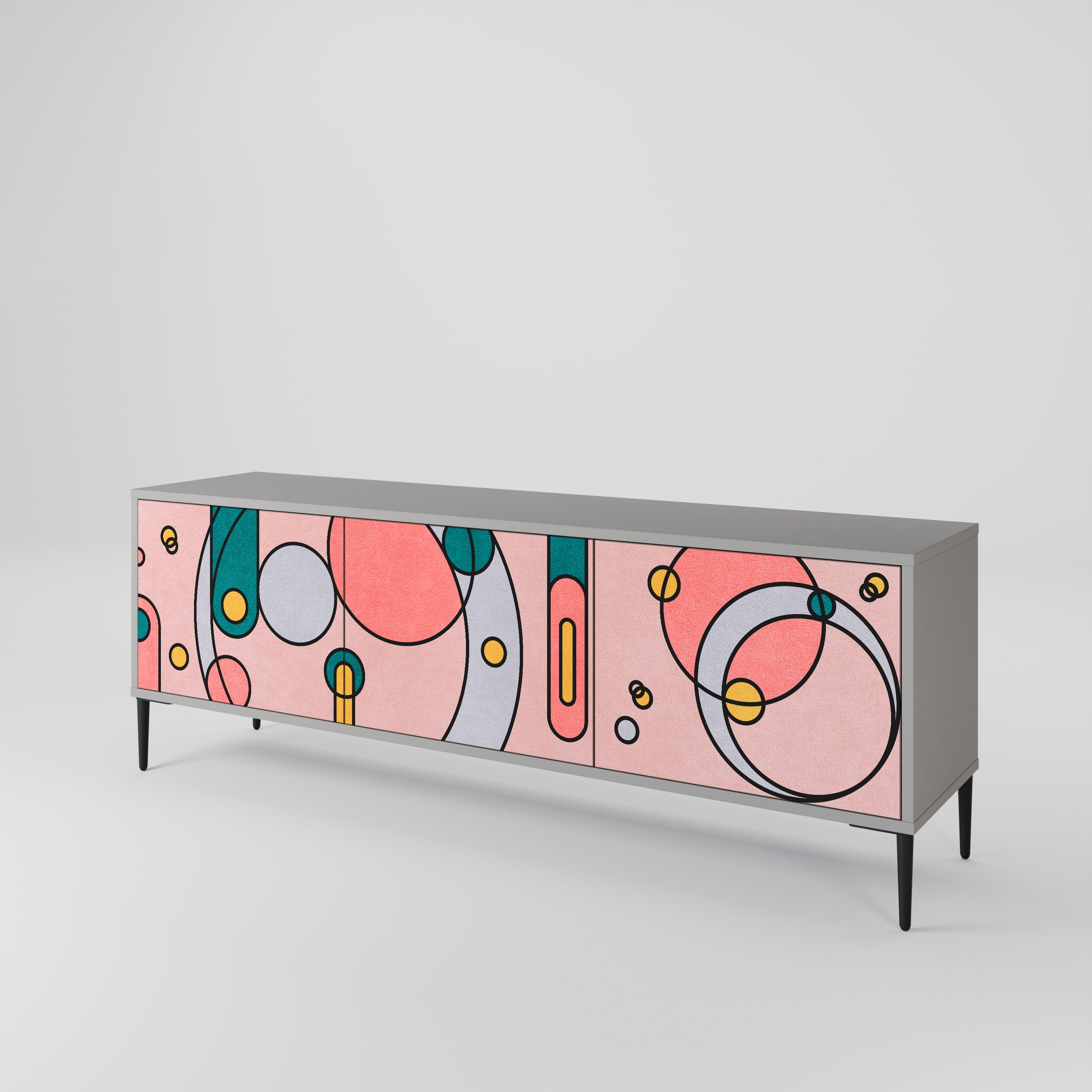 Meuble TV 3 portes GOSSAMER ECHOES, finition grise