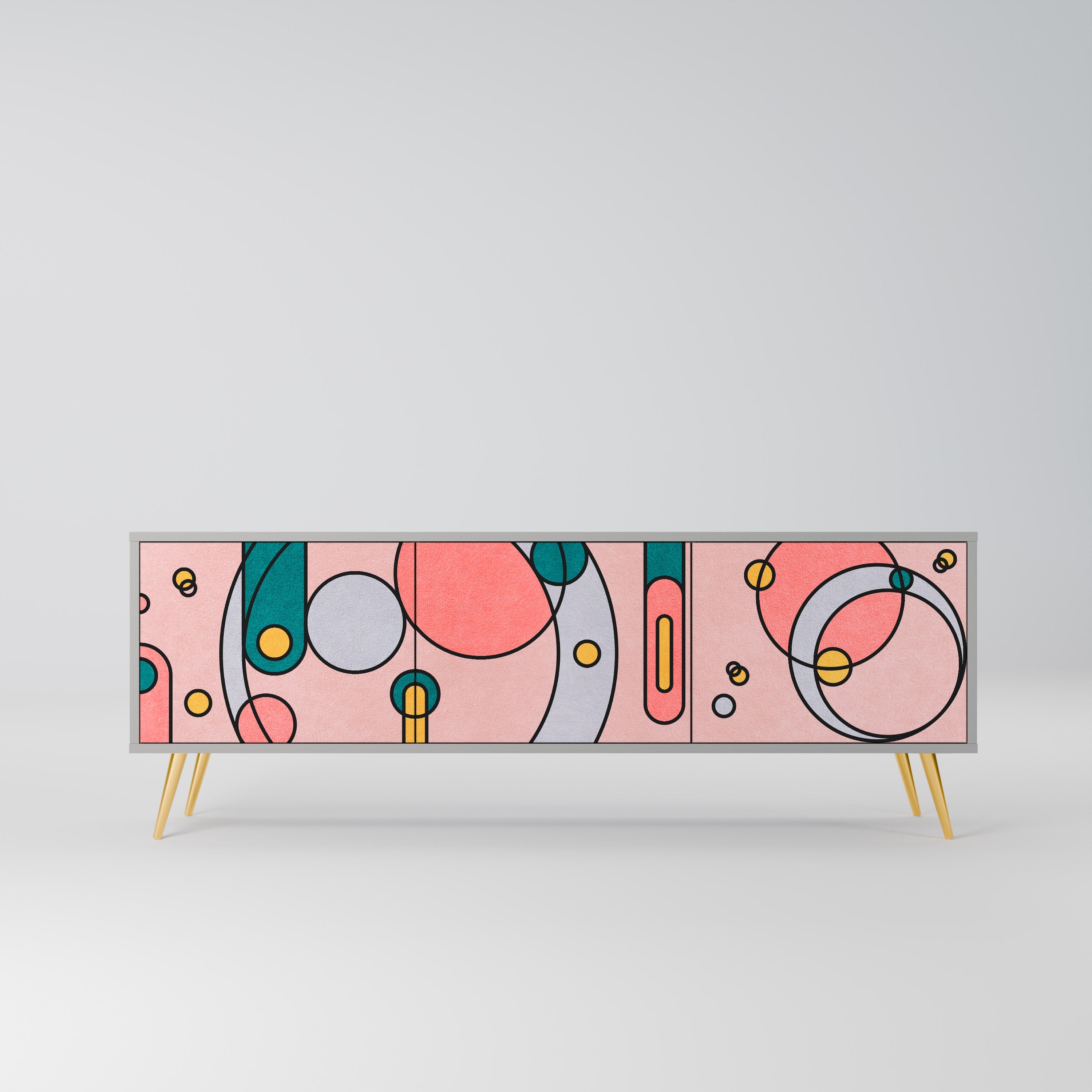 Meuble TV 3 portes GOSSAMER ECHOES, finition grise