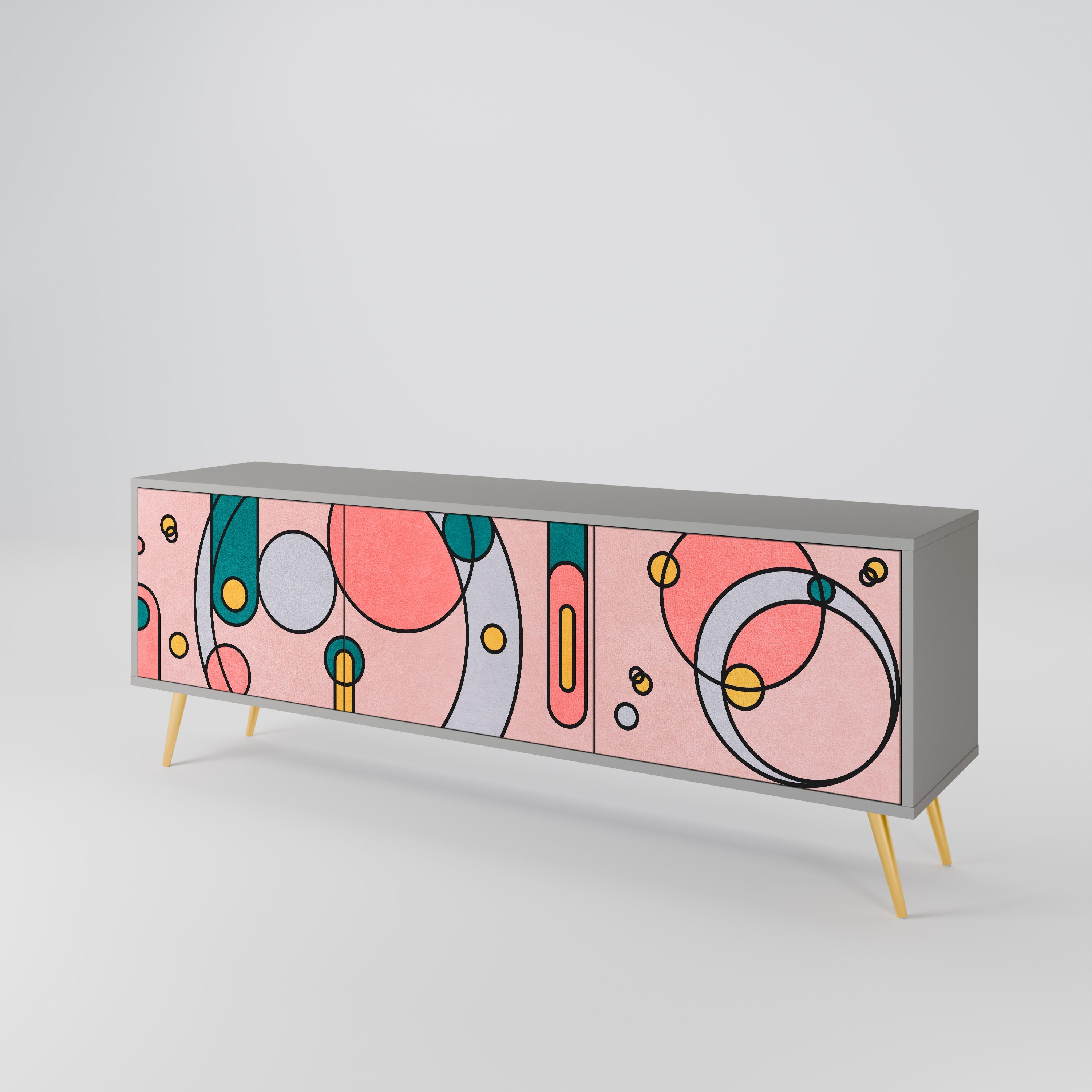 Meuble TV 3 portes GOSSAMER ECHOES, finition grise