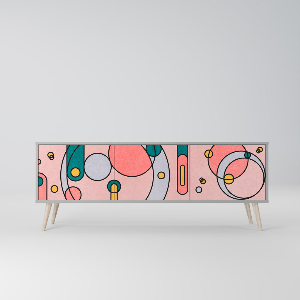 Meuble TV 3 portes GOSSAMER ECHOES, finition grise