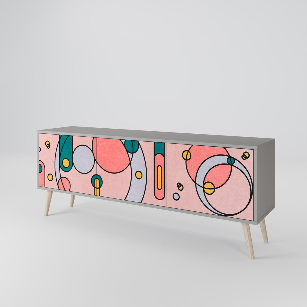 Meuble TV 3 portes GOSSAMER ECHOES, finition grise