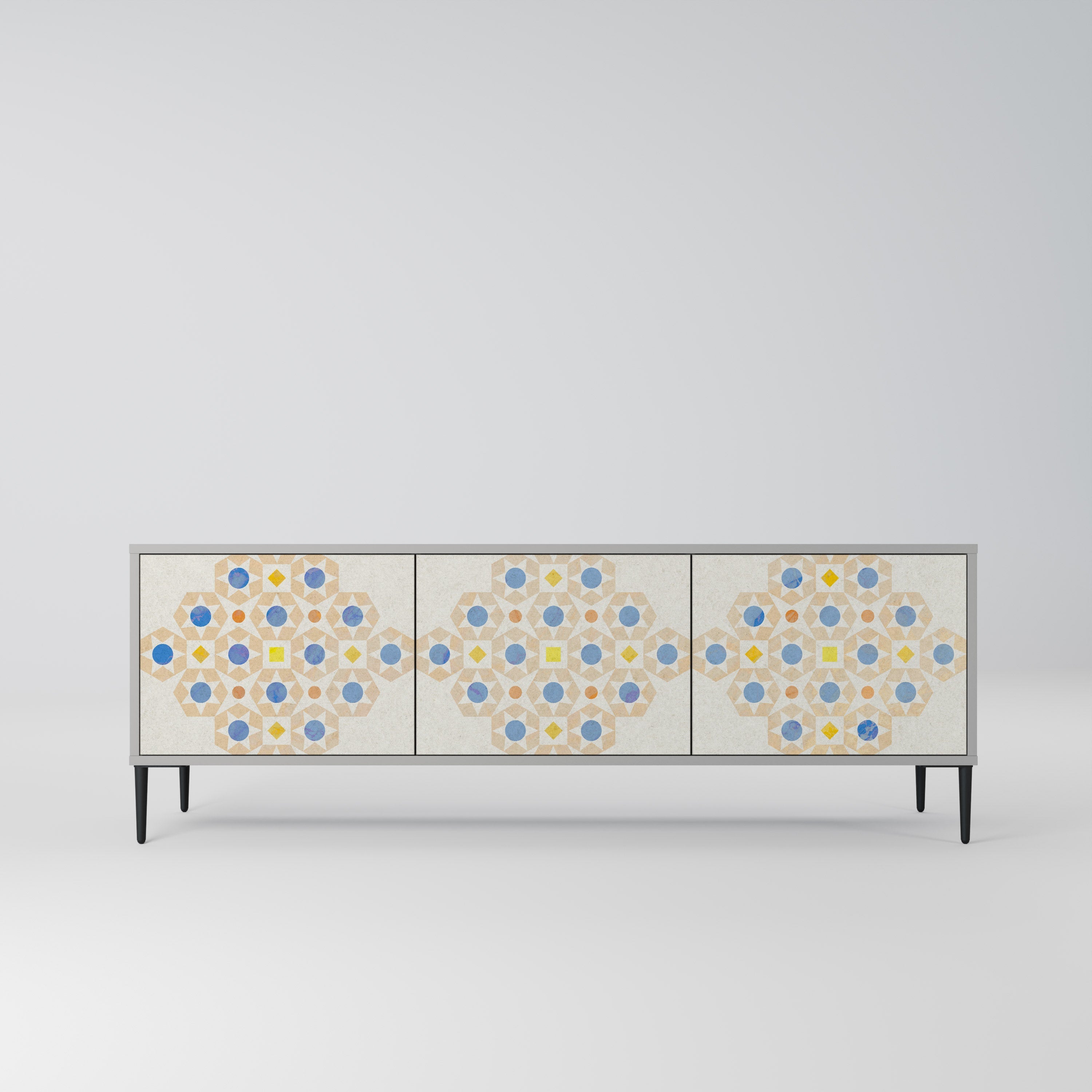 Meuble TV 3 portes PATTERNED PRISM, finition grise