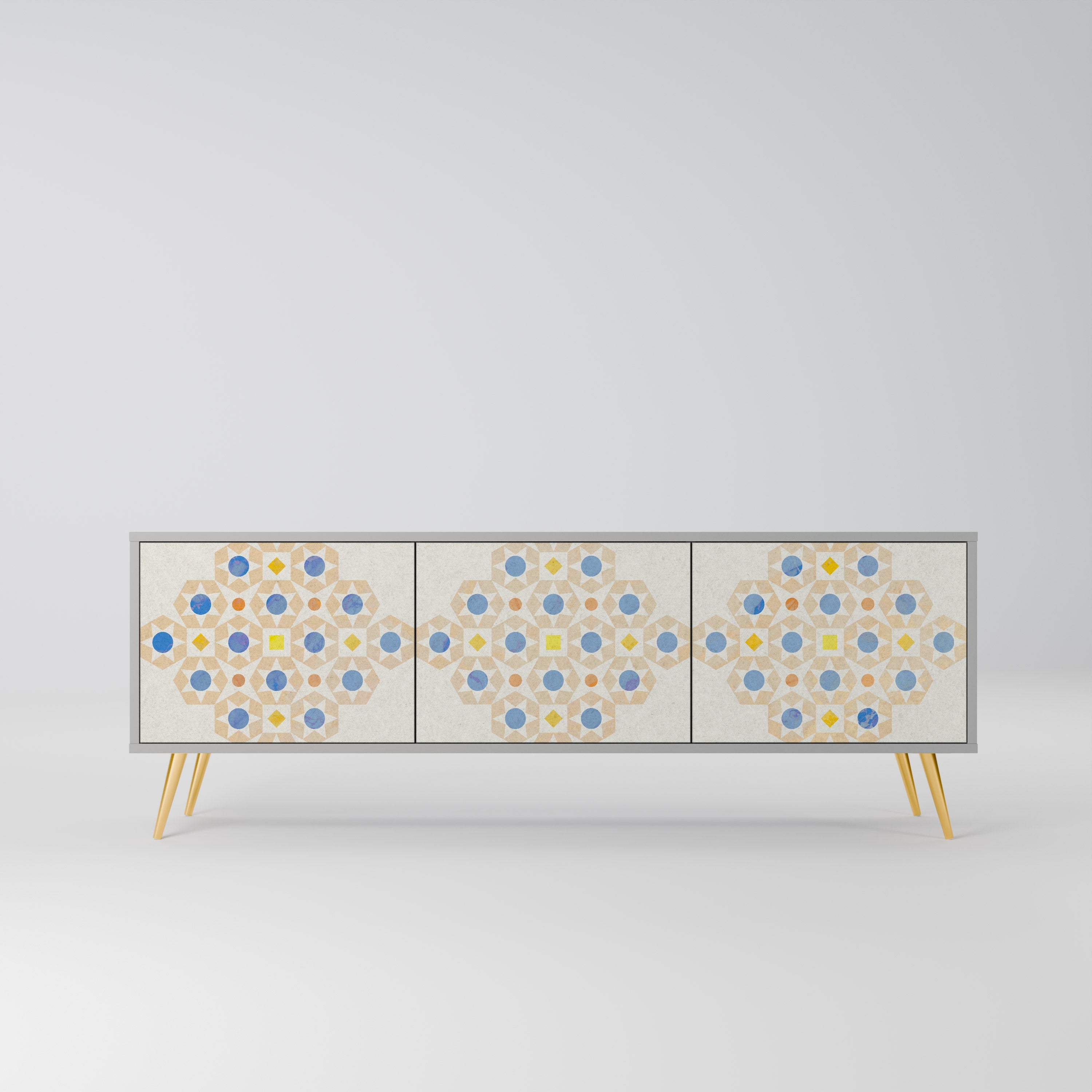 Meuble TV 3 portes PATTERNED PRISM, finition grise