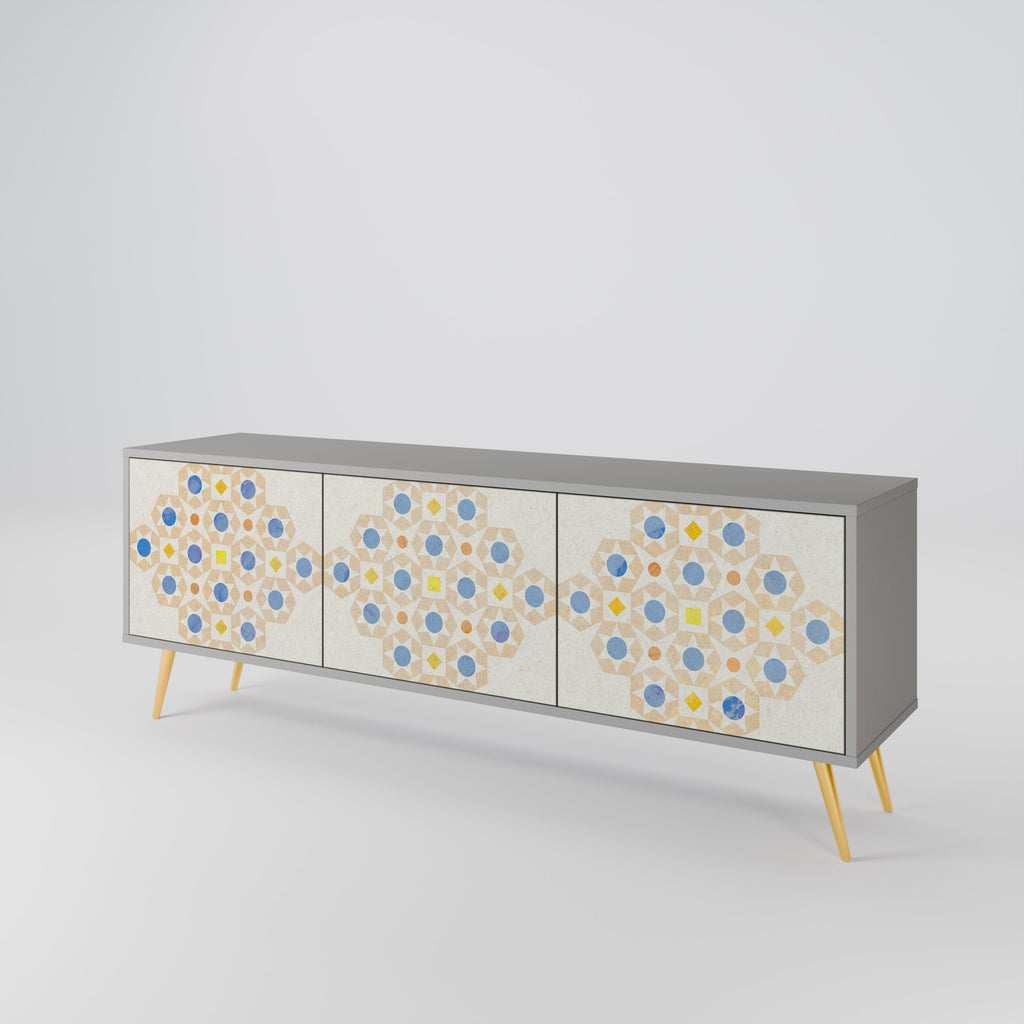 Meuble TV 3 portes PATTERNED PRISM, finition grise