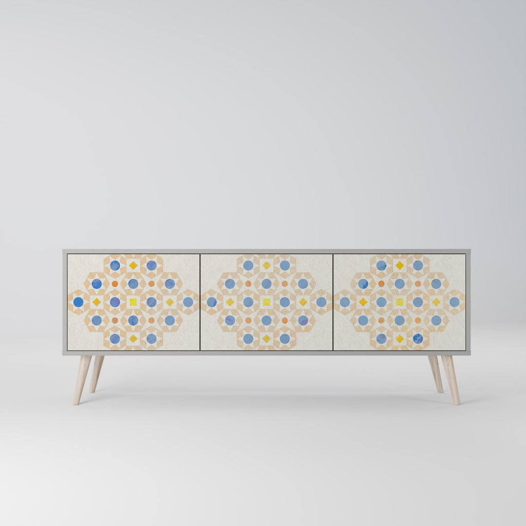 Meuble TV 3 portes PATTERNED PRISM, finition grise