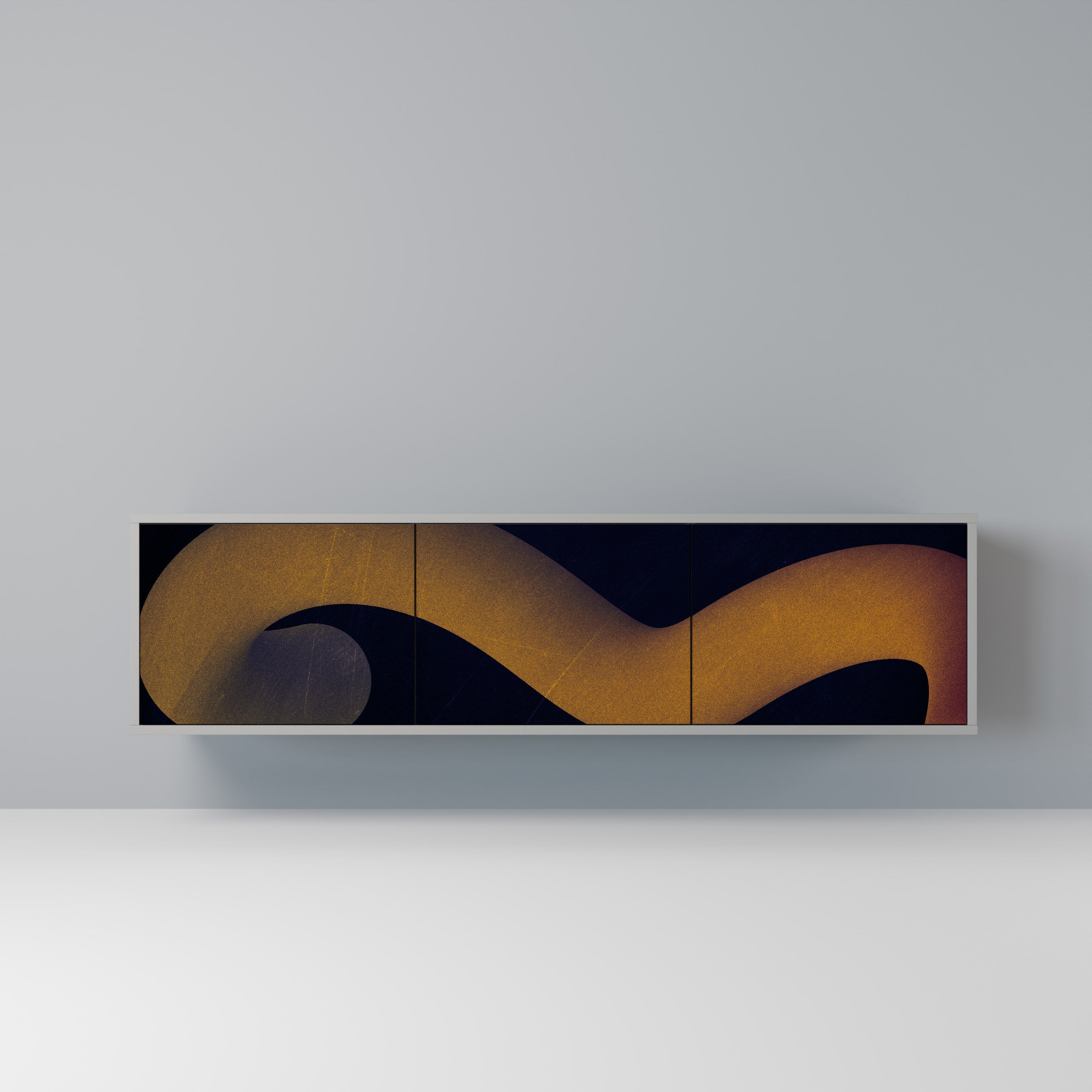 Meuble TV 3 portes HOLLOW TIME, finition grise