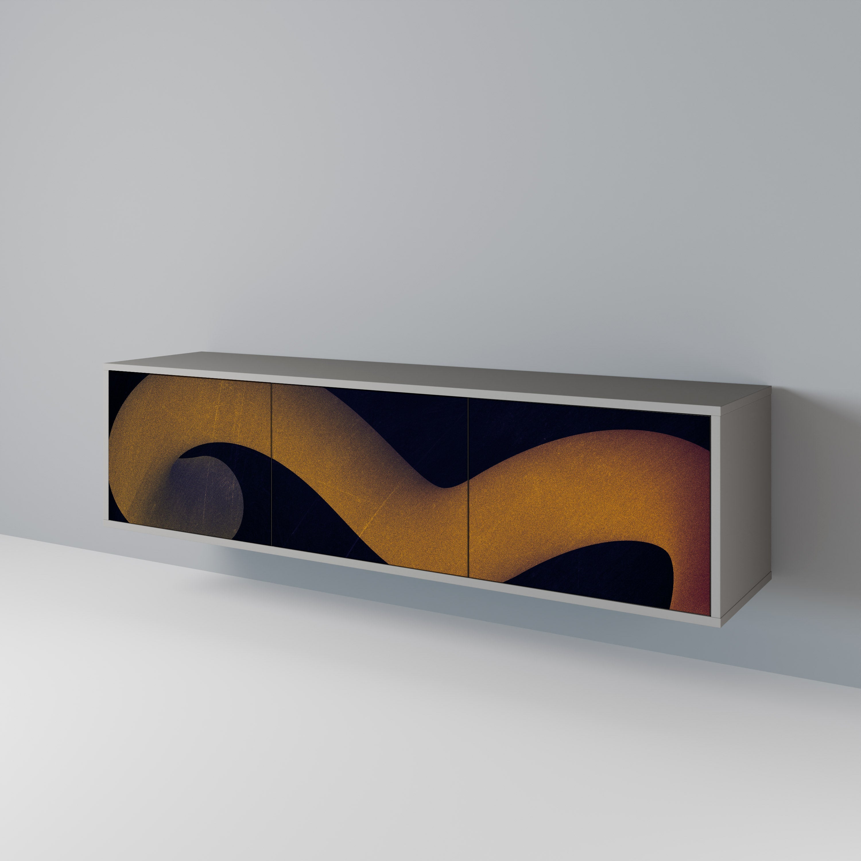 Meuble TV 3 portes HOLLOW TIME, finition grise