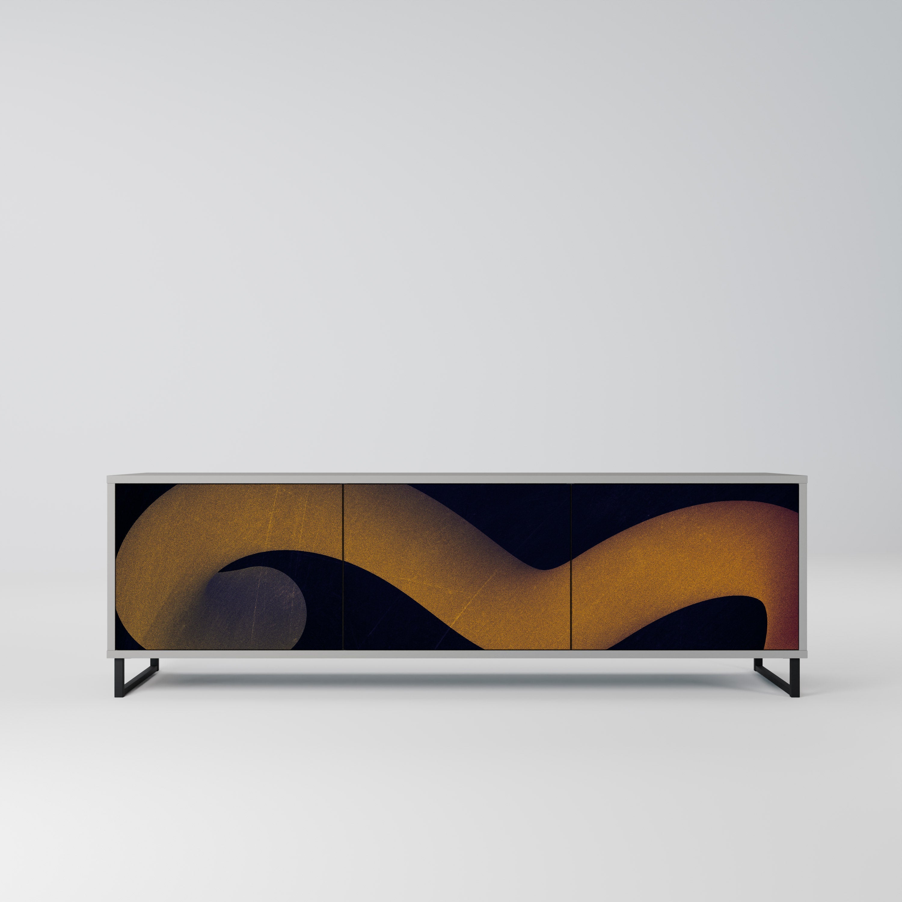 Meuble TV 3 portes HOLLOW TIME, finition grise