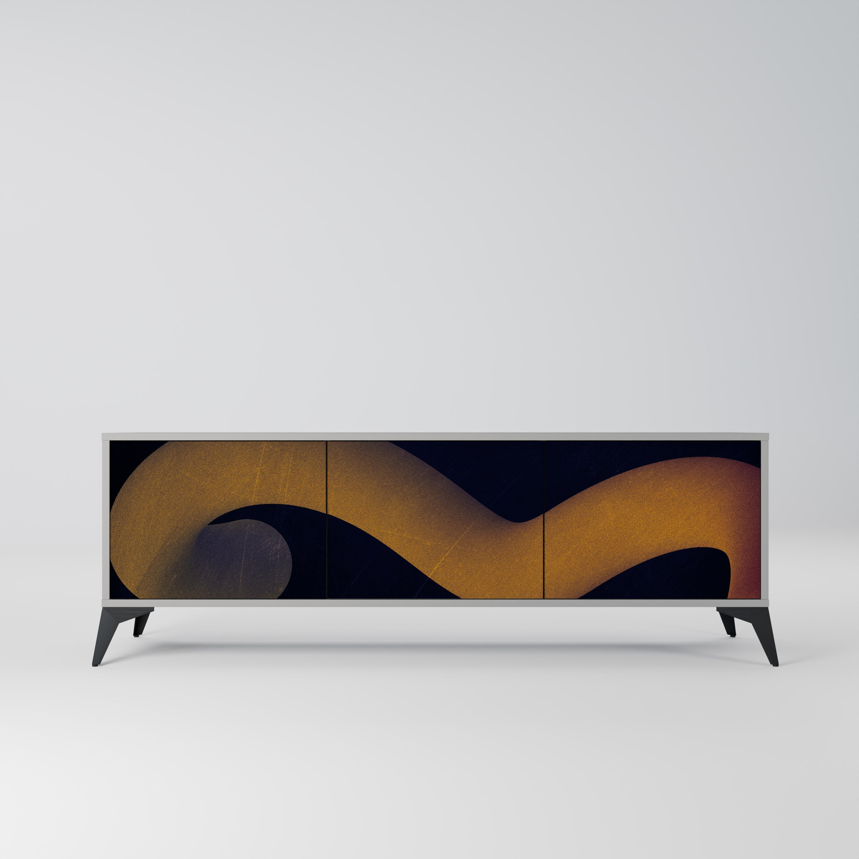 Meuble TV 3 portes HOLLOW TIME, finition grise