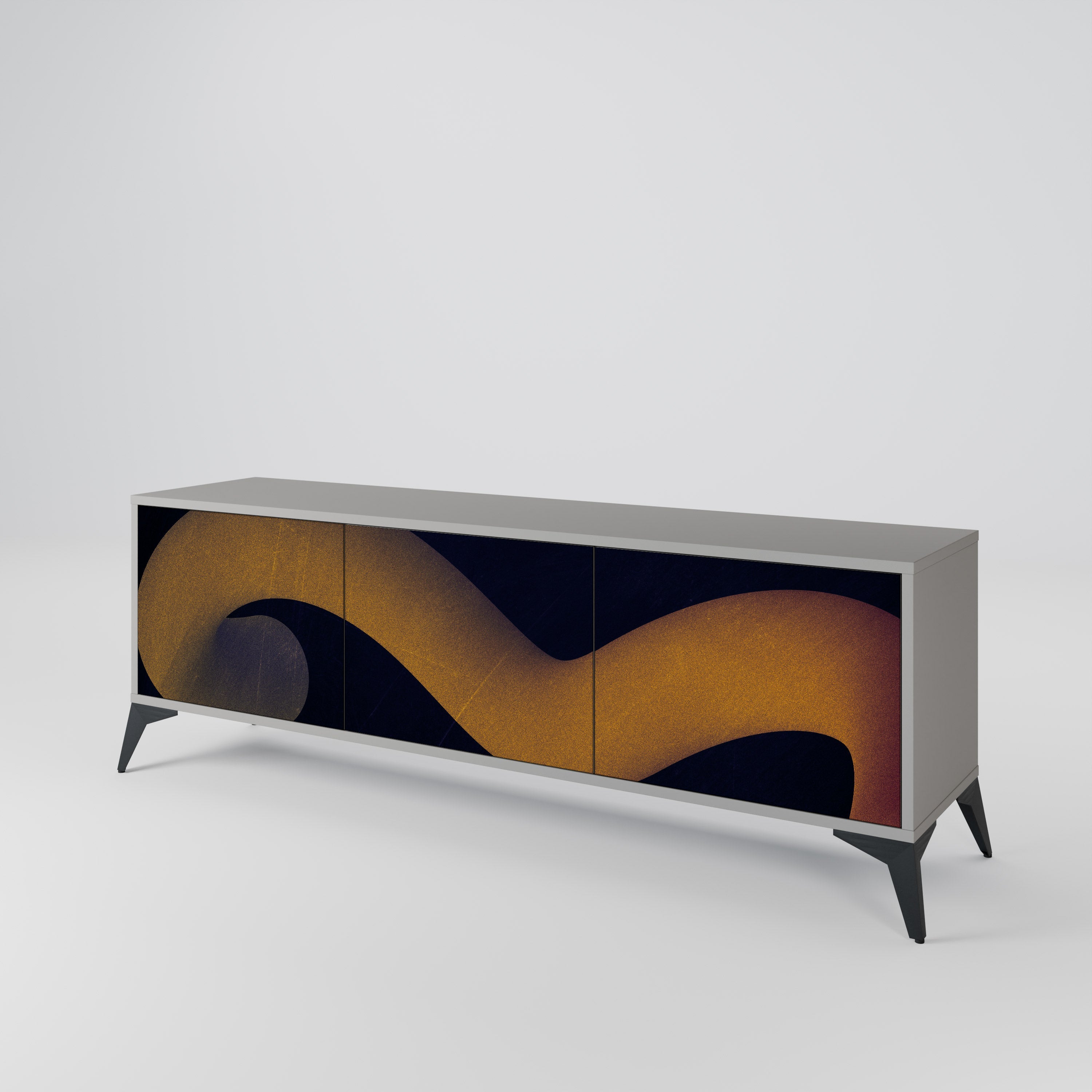 Meuble TV 3 portes HOLLOW TIME, finition grise