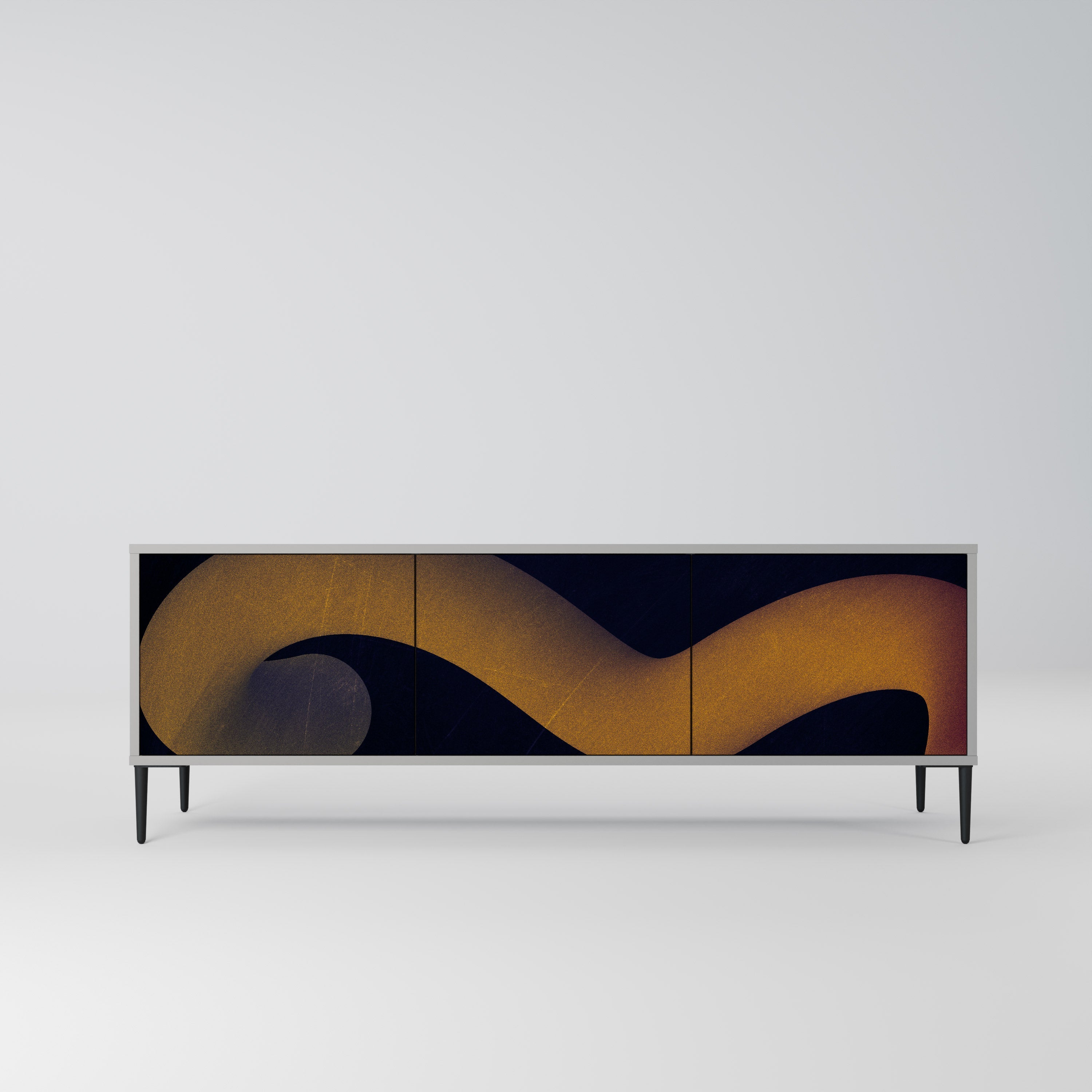 Meuble TV 3 portes HOLLOW TIME, finition grise