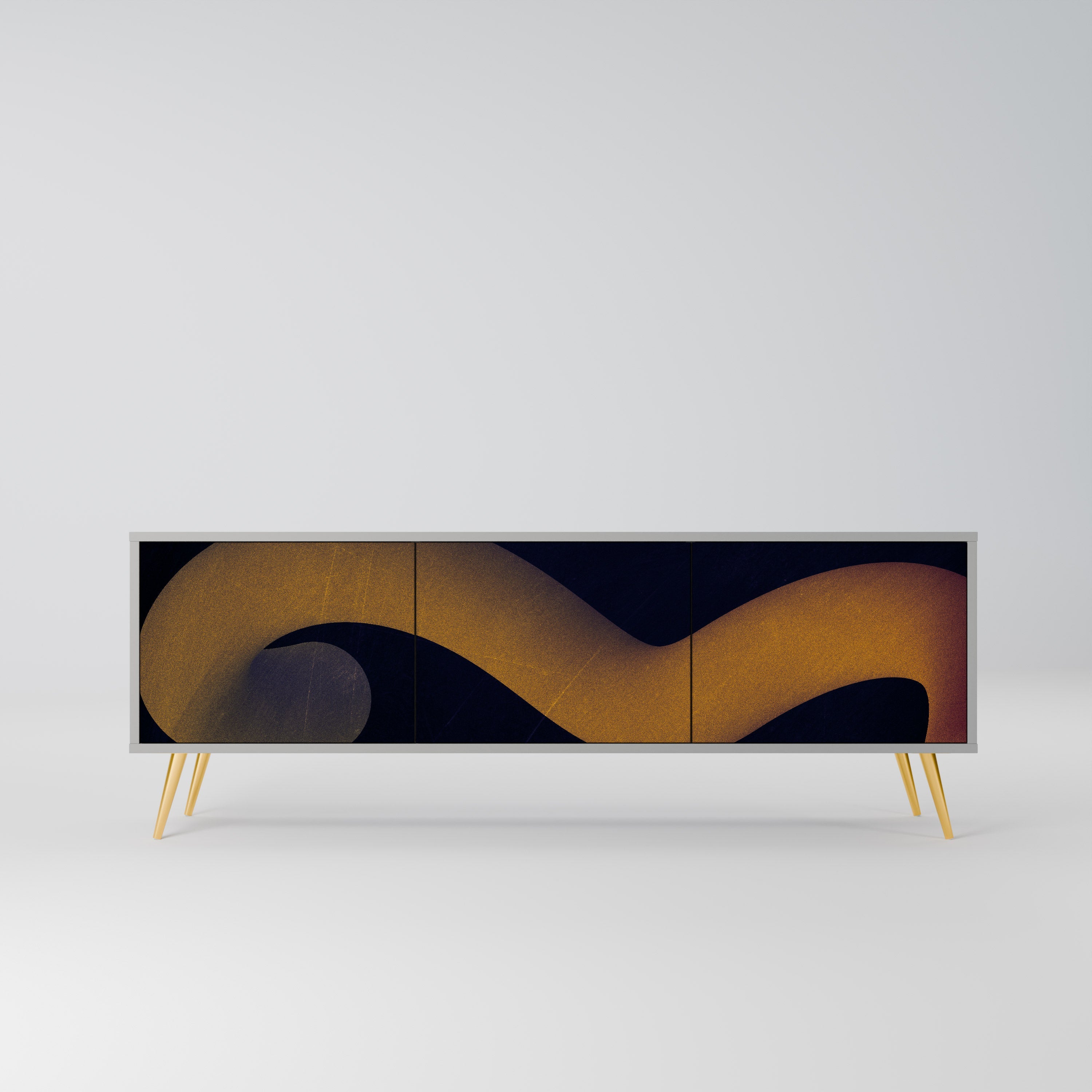 Meuble TV 3 portes HOLLOW TIME, finition grise