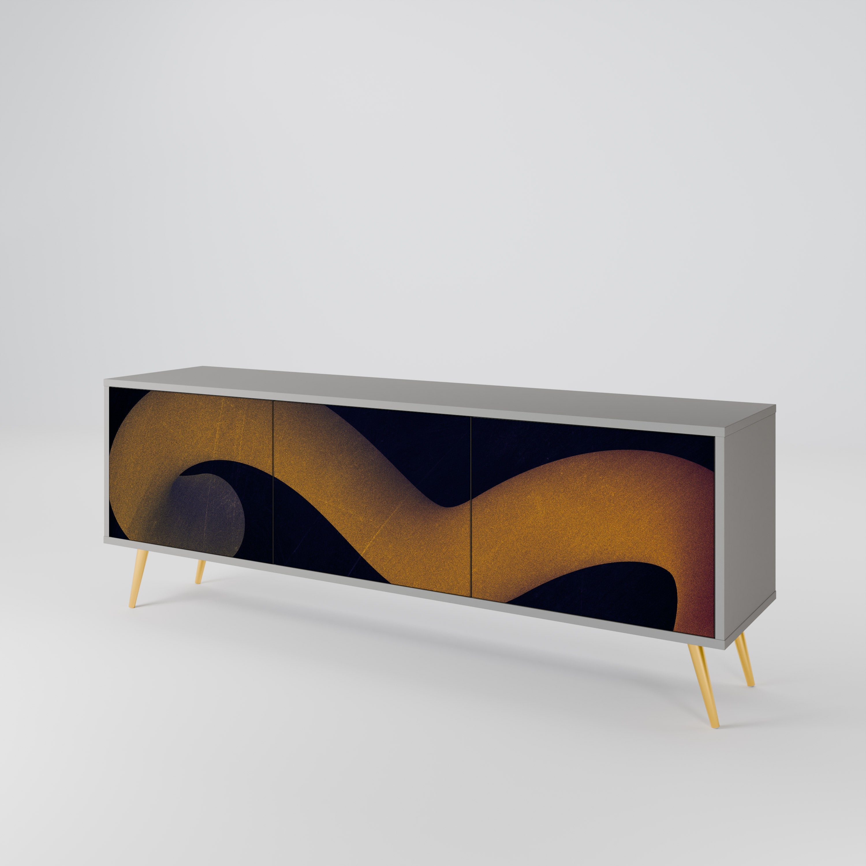 Meuble TV 3 portes HOLLOW TIME, finition grise