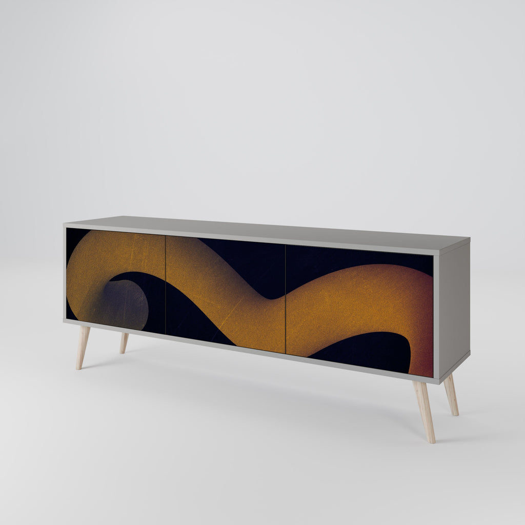 Meuble TV 3 portes HOLLOW TIME, finition grise