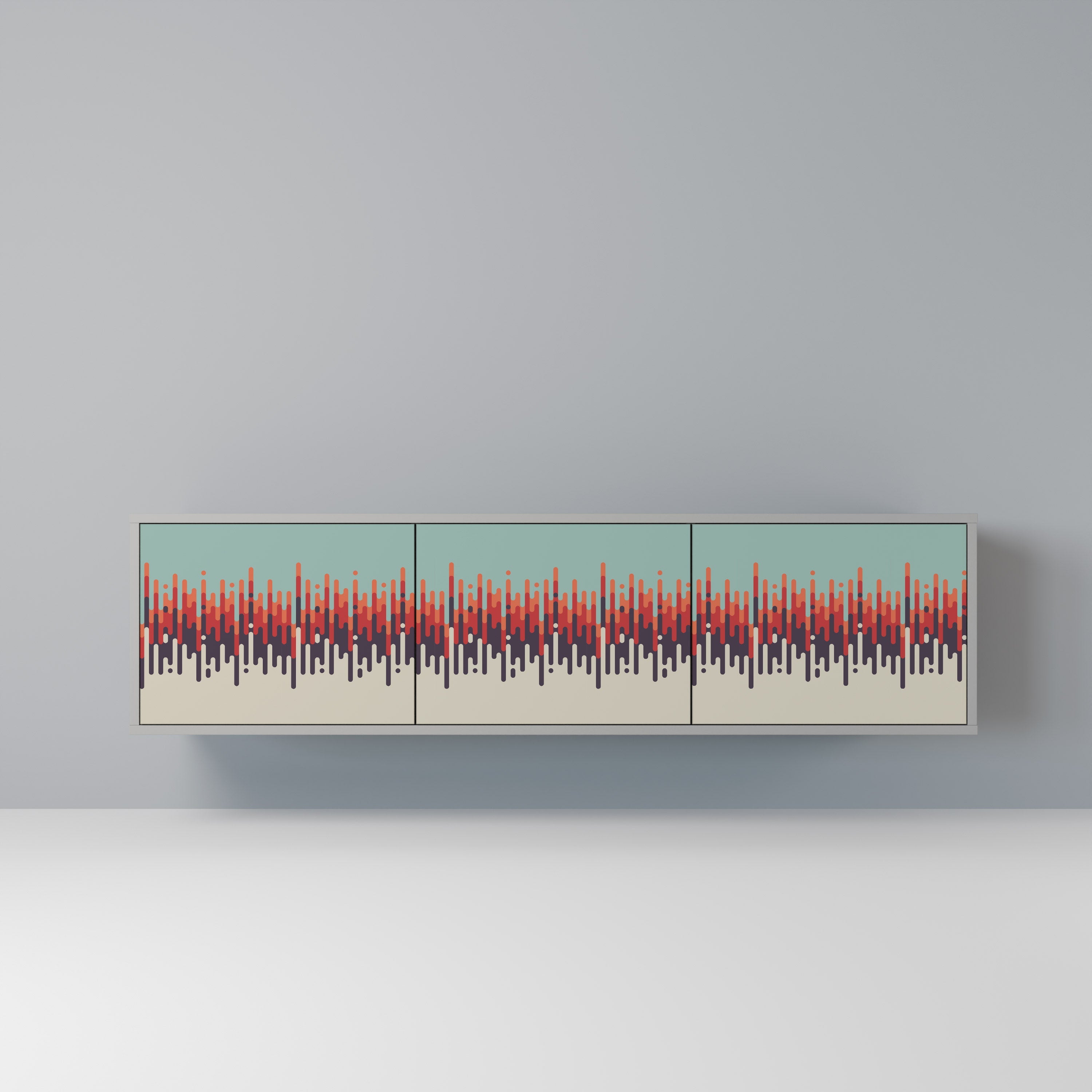 Meuble TV 3 portes CHROMA CONTOURS finition grise