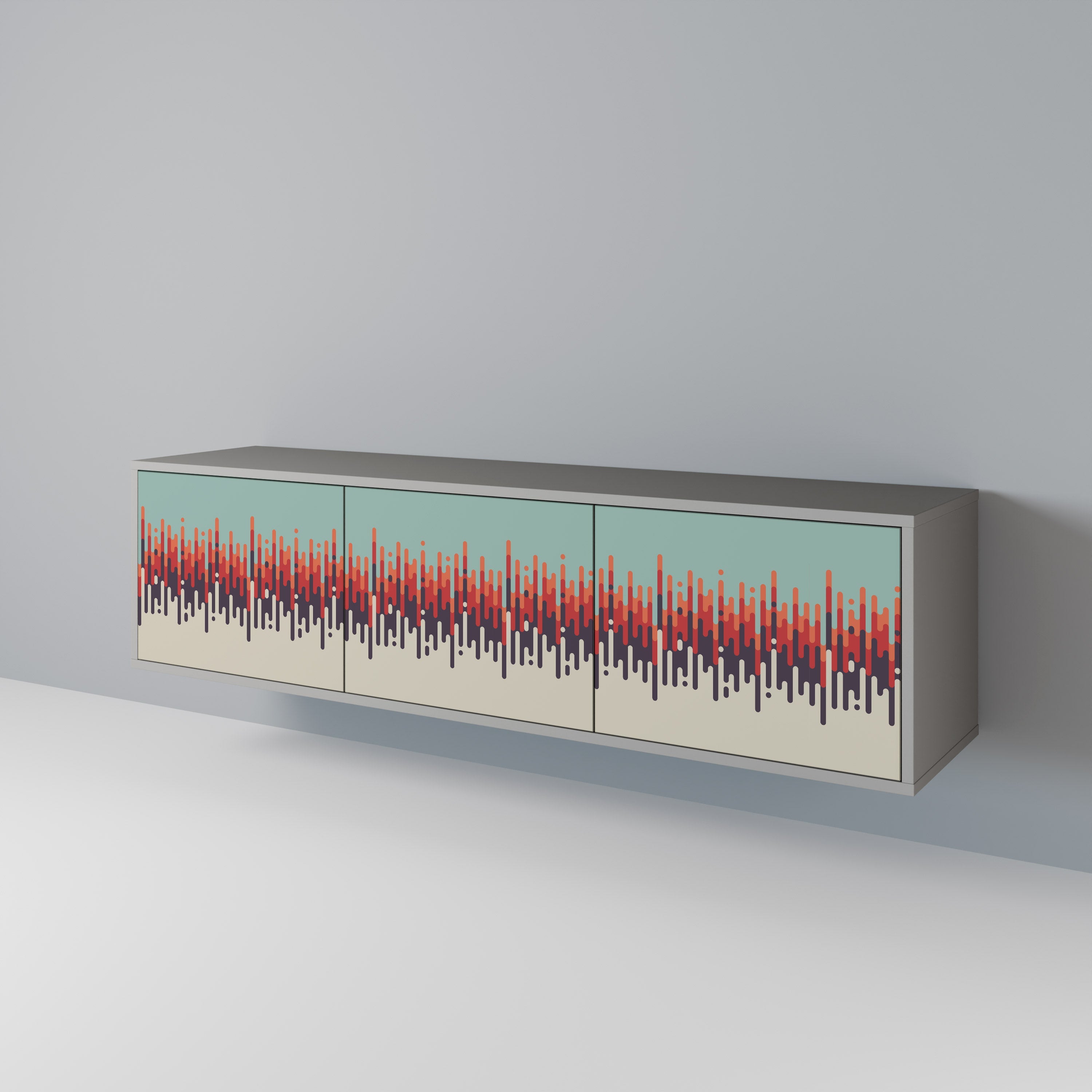 Meuble TV 3 portes CHROMA CONTOURS finition grise