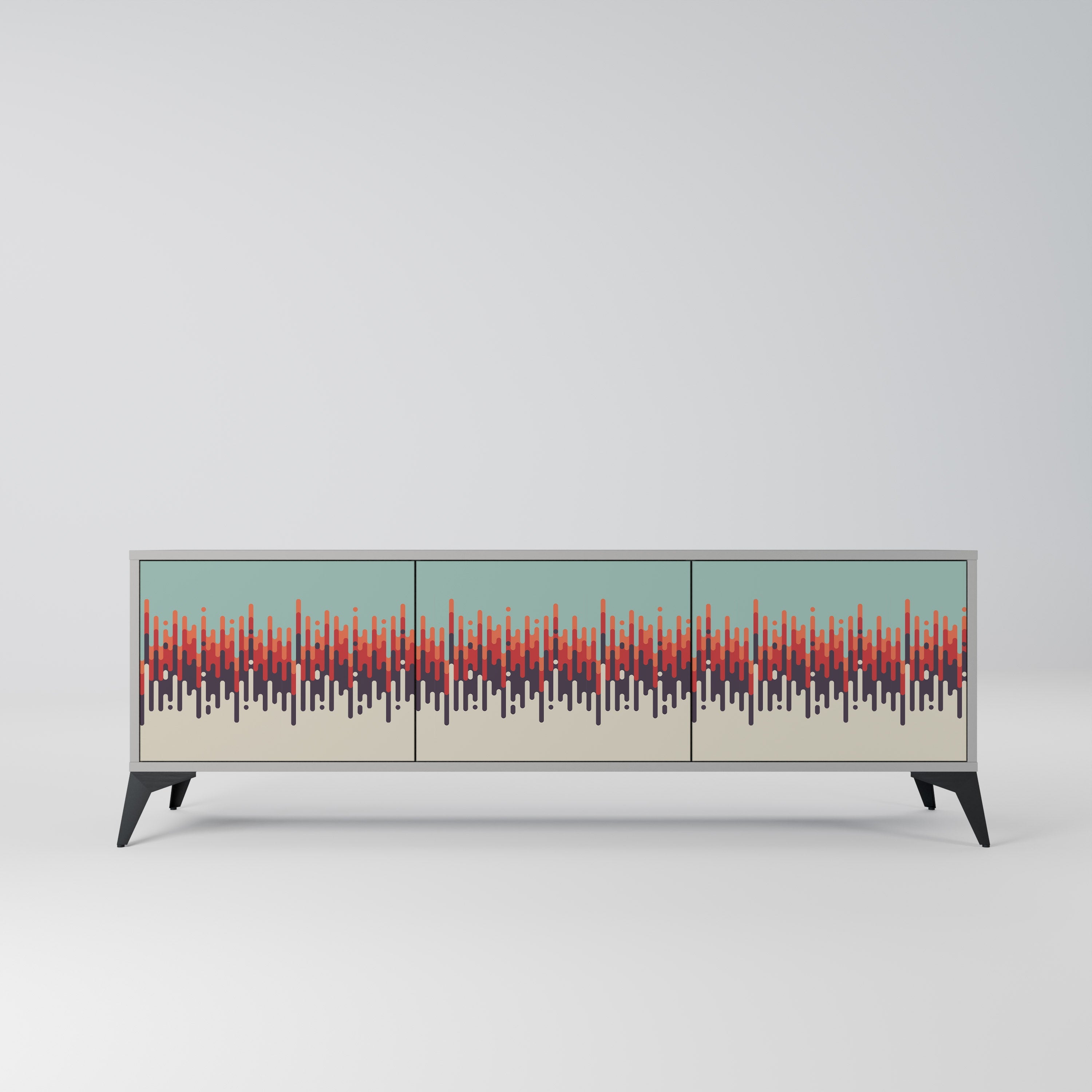 Meuble TV 3 portes CHROMA CONTOURS finition grise