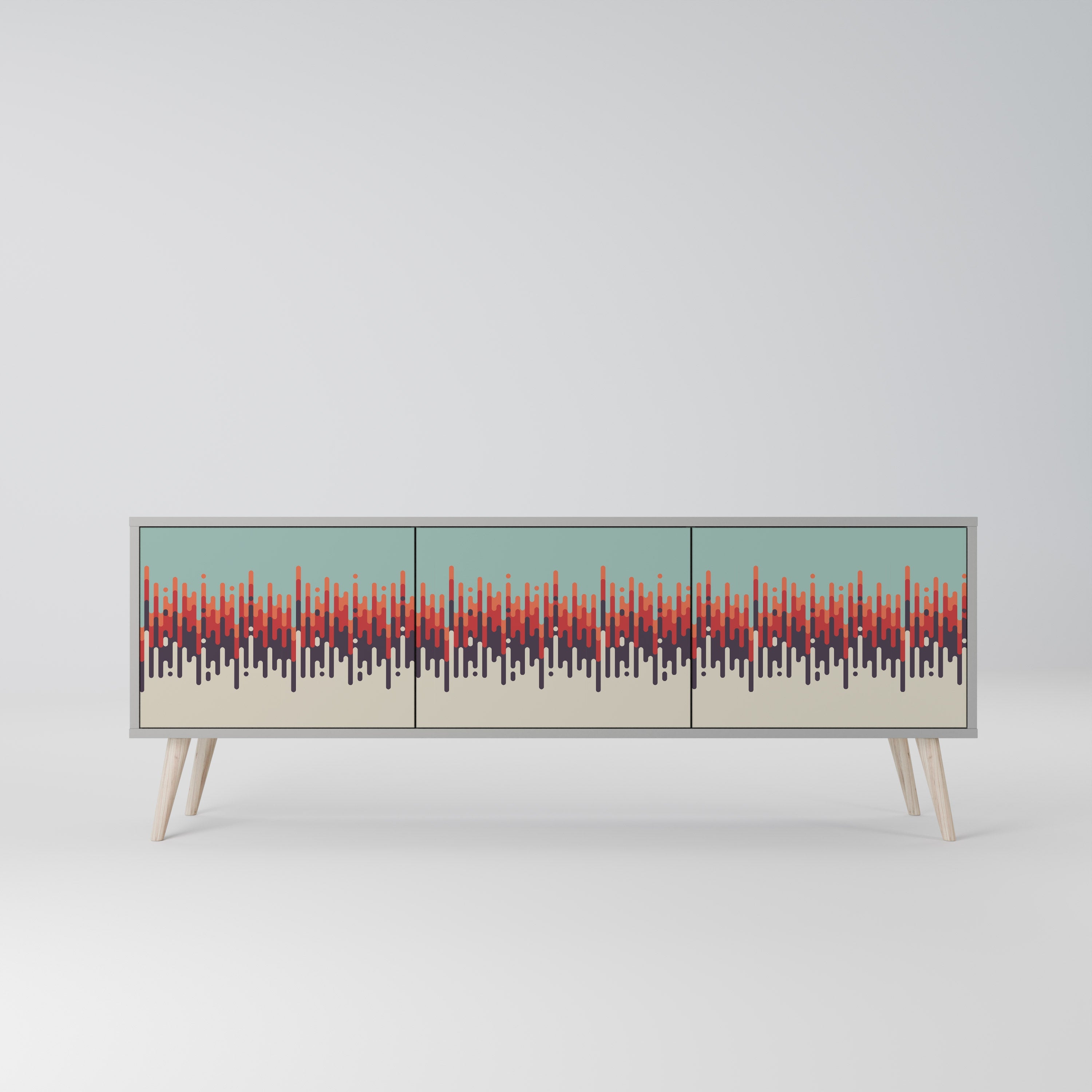 Meuble TV 3 portes CHROMA CONTOURS finition grise