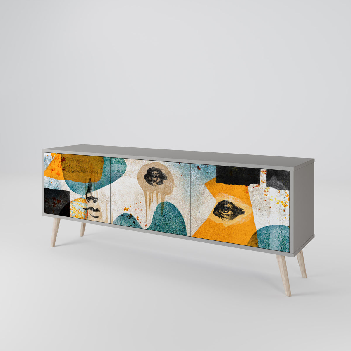 ABSTRACT FACES 3-Door TV Cabinet