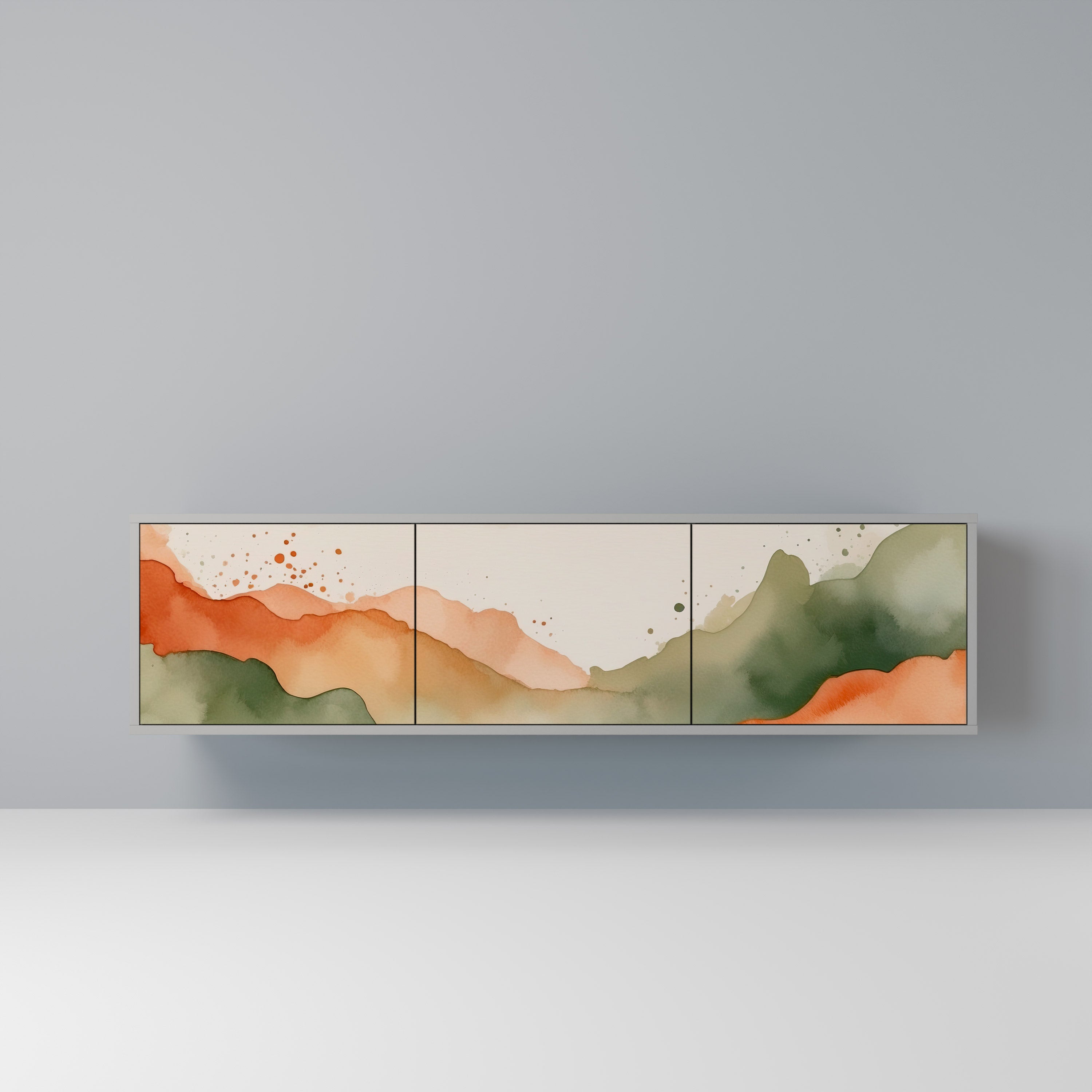 Meuble TV 3 portes WATERCOLOR PEAKS, finition grise