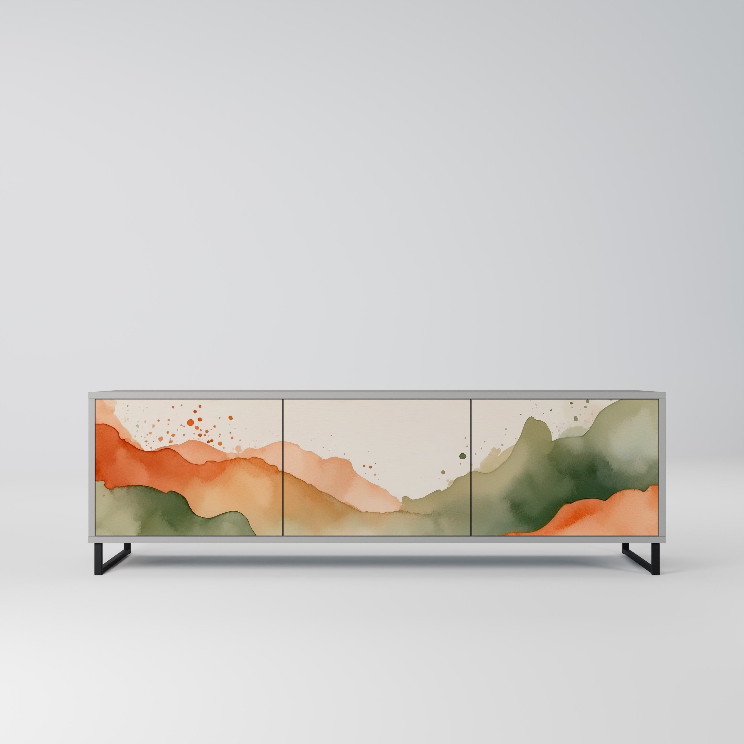 Meuble TV 3 portes WATERCOLOR PEAKS, finition grise