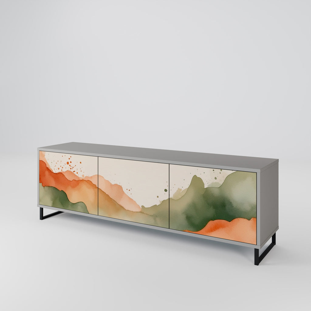 Meuble TV 3 portes WATERCOLOR PEAKS, finition grise