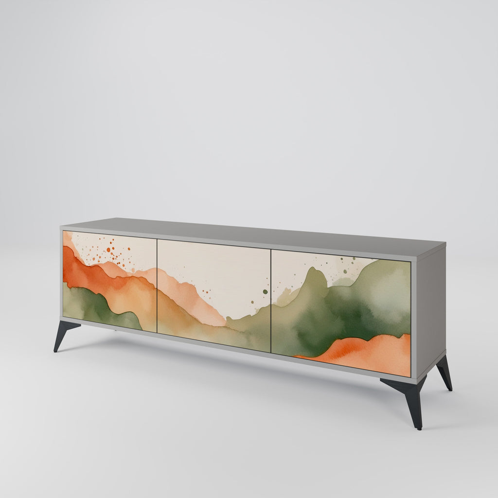 Meuble TV 3 portes WATERCOLOR PEAKS, finition grise