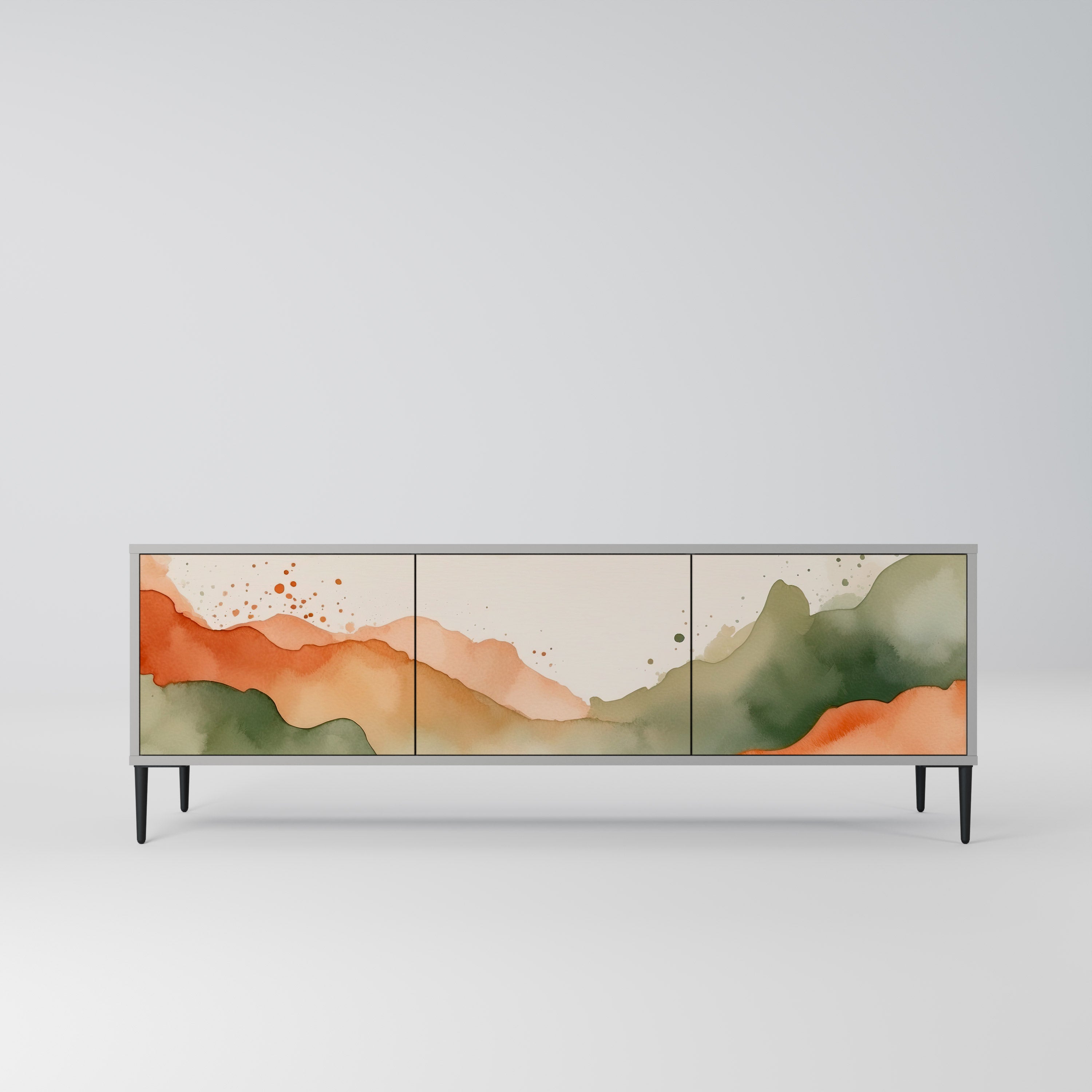 Meuble TV 3 portes WATERCOLOR PEAKS, finition grise