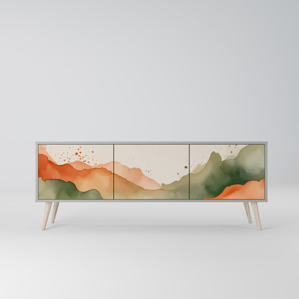 Meuble TV 3 portes WATERCOLOR PEAKS, finition grise