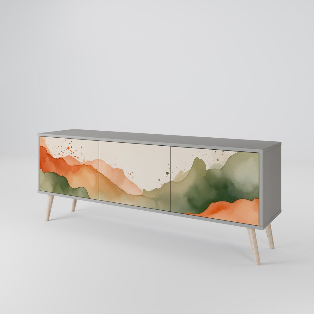 Meuble TV 3 portes WATERCOLOR PEAKS, finition grise