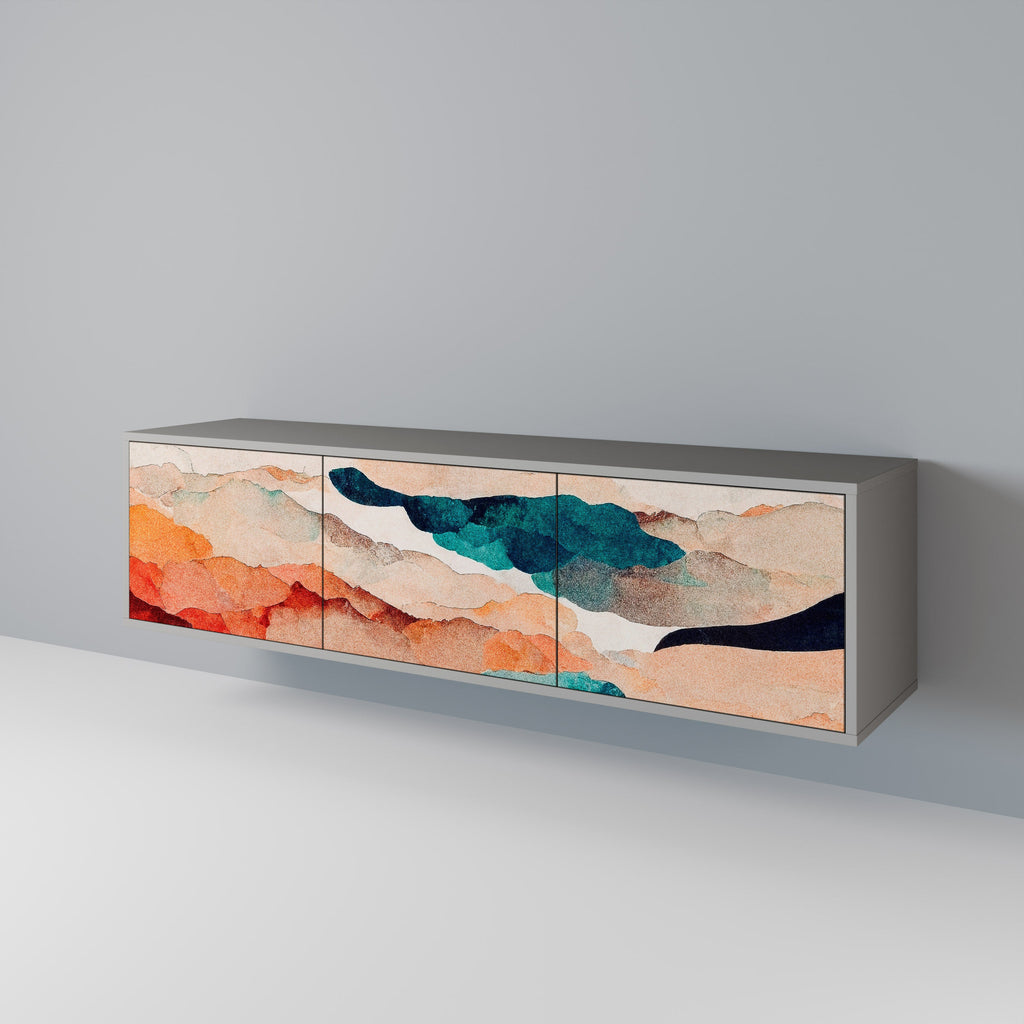 Meuble TV 3 portes ABSTRACT LANDSCAPE, finition grise